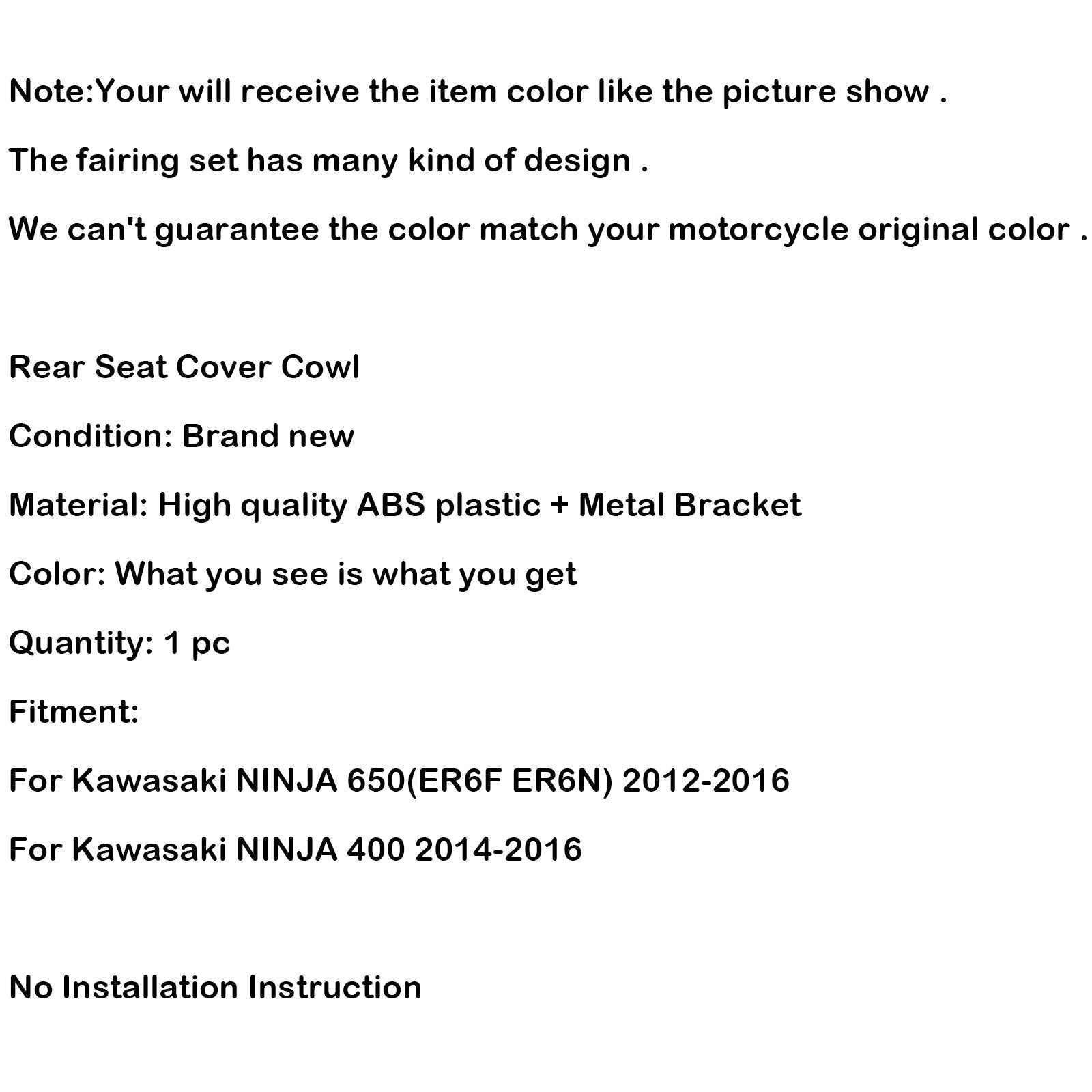 Capot de couverture de siège passager arrière pour Kawkasaki NINJA 650 ER6F ER6N 400 générique