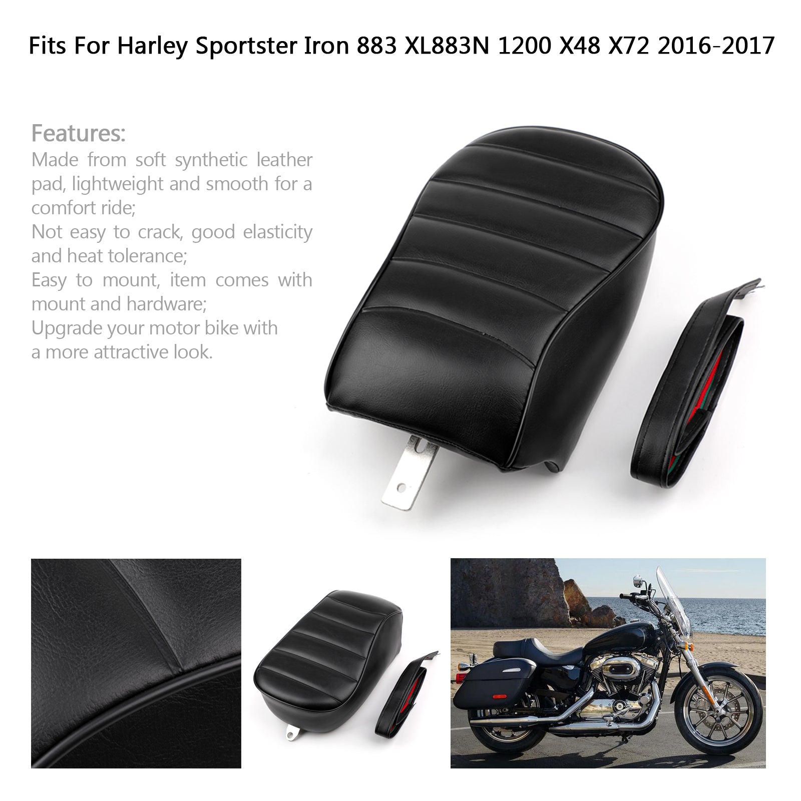 Sedile passeggero posteriore nero per Sportster Iron 883 XL883N 2016 2017 Generic