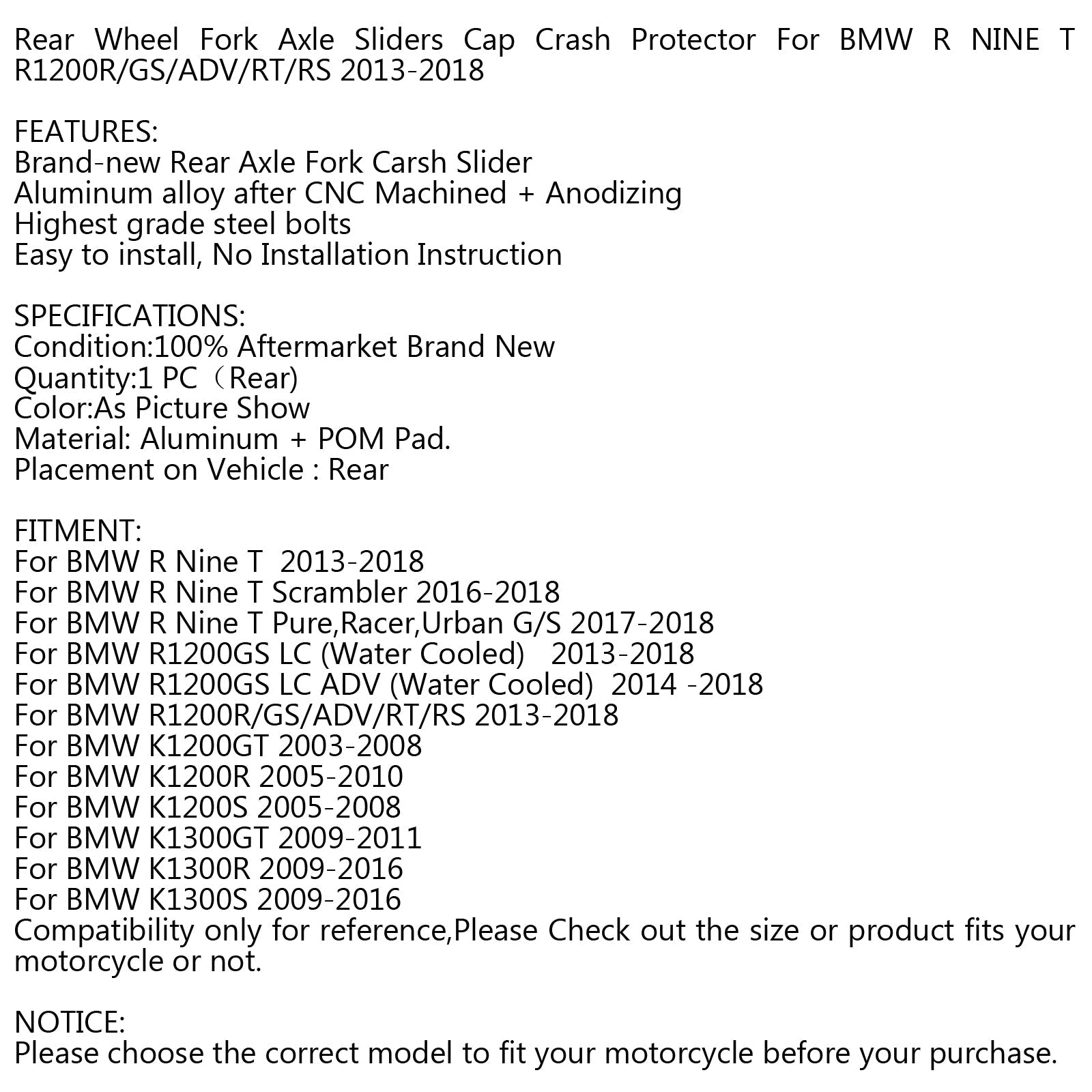 Takapyörän haarukka-akselin kuparisuoja BMW R1200GS LC ADV 13-2018 Generic