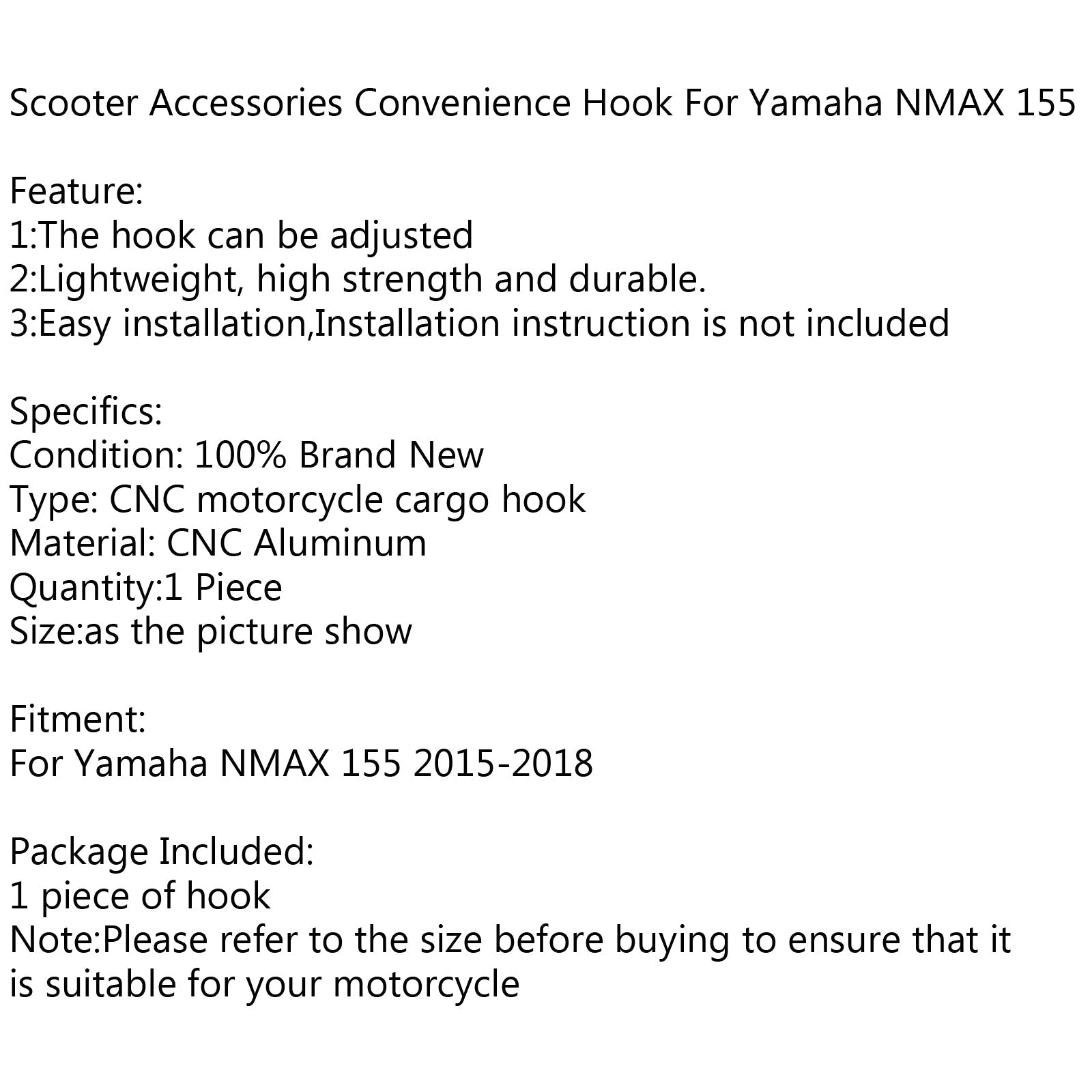 Gancio del supporto per elmetto di trasporto in lega di alluminio CNC per Yamaha Nmax 155 Generico