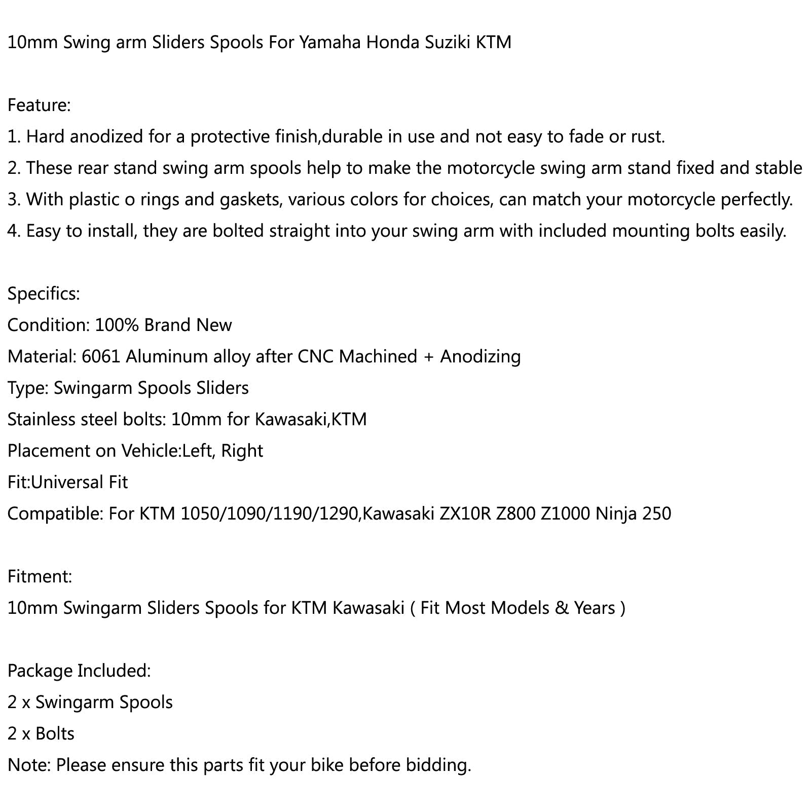 Slajdy z kęsów kęsów 10 mm dla Kawasaki Ninja 250R 1000 ZX 6R ZX10R 7 Ogólne kolory