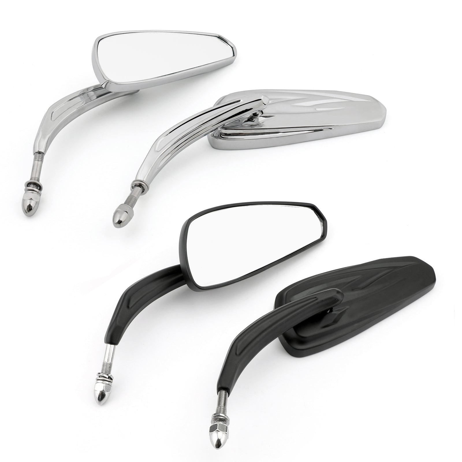 FOVPLUE Rétroviseurs Longue Tige Chromés Gauche & Droit – Compatibles Harley 1982-2024 Sportster, Softail, Dyna, Touring – Vue Parfaite Pour Road King, Street Glide, Electra Glide