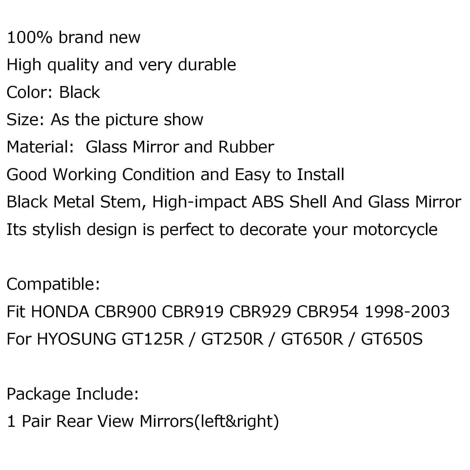Zwarte zijspiegels links en rechts voor Hyosung GT 125R 250R 650R 650S Generiek