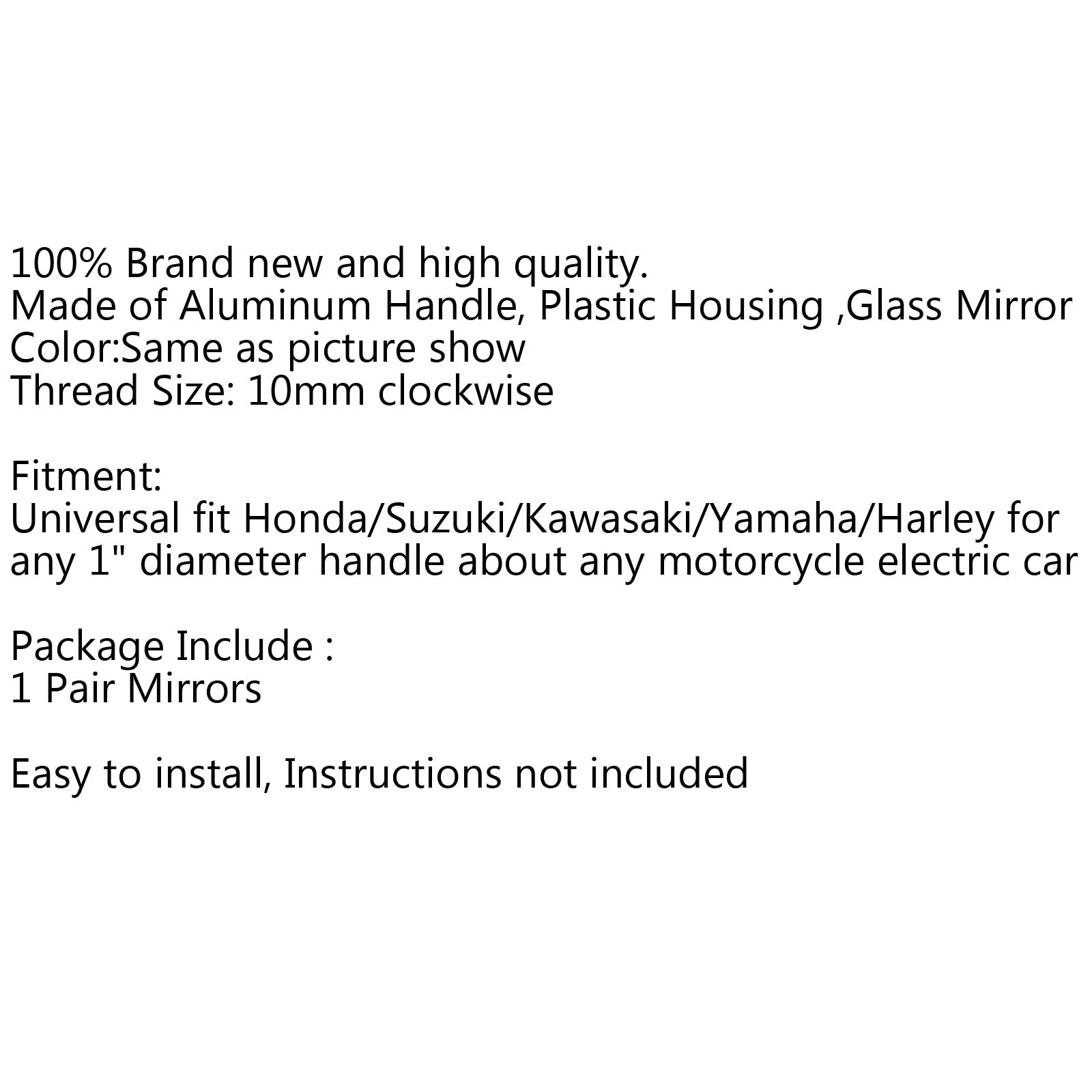 Specchietti laterali neri per moto da 10 mm per Honda Suzuki Kawasaki generica