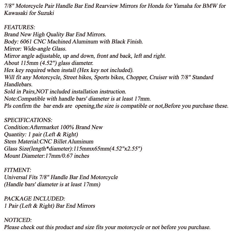 CNC moto 7/8 guidon fin rétroviseurs latéraux pour Bobber Cafe Racer générique