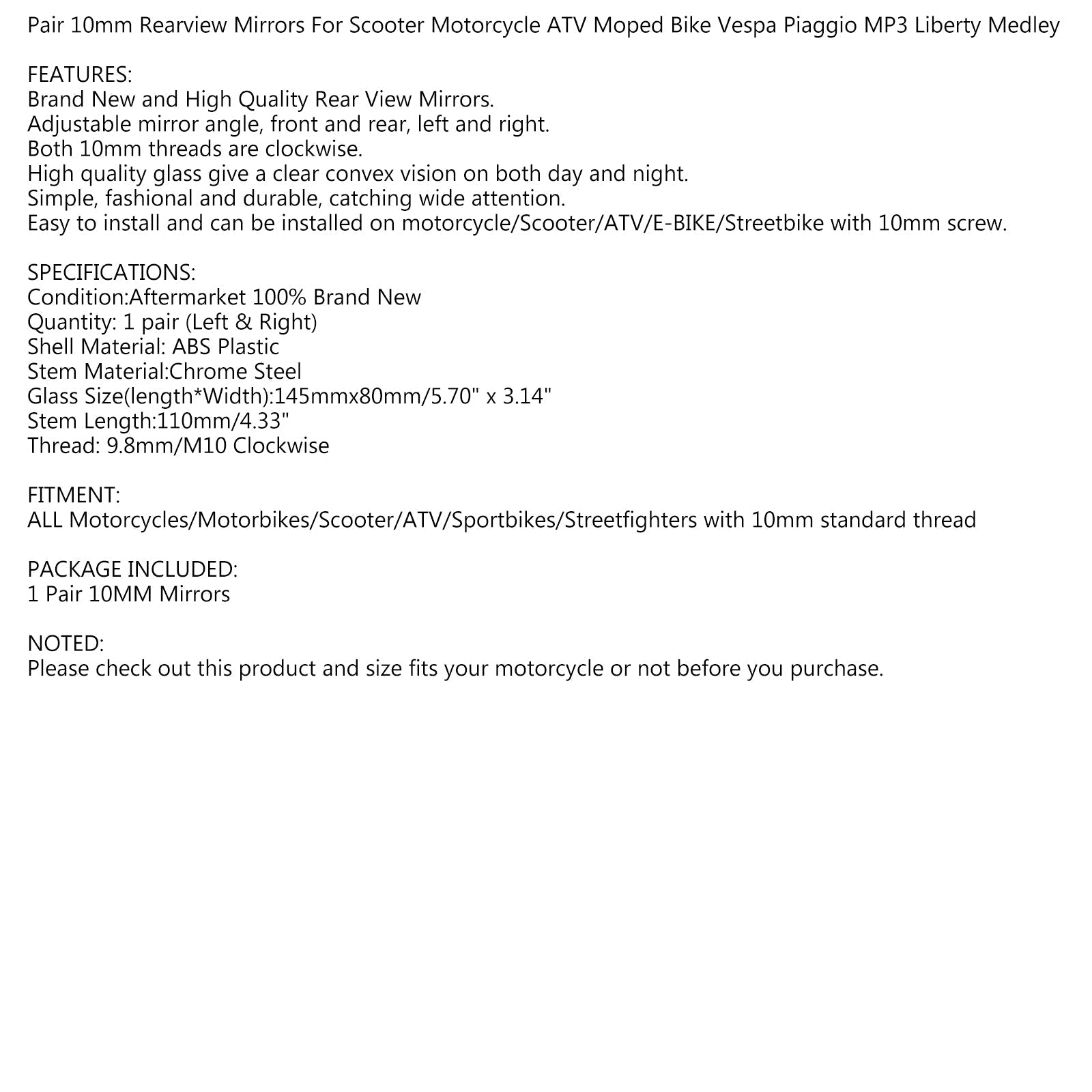 M10/10 mm motorfiets Motorcycle Motorfiets Motorfiets/velo/scooter - CW Generiek