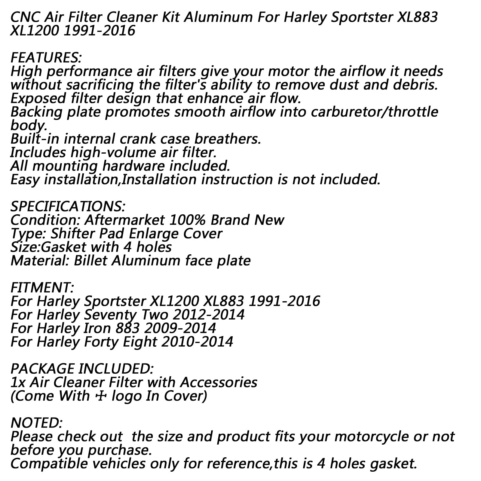 Filtro de aire impulsor CNC para Harley Sportster XL883 XL1200 1991-2016 genérico