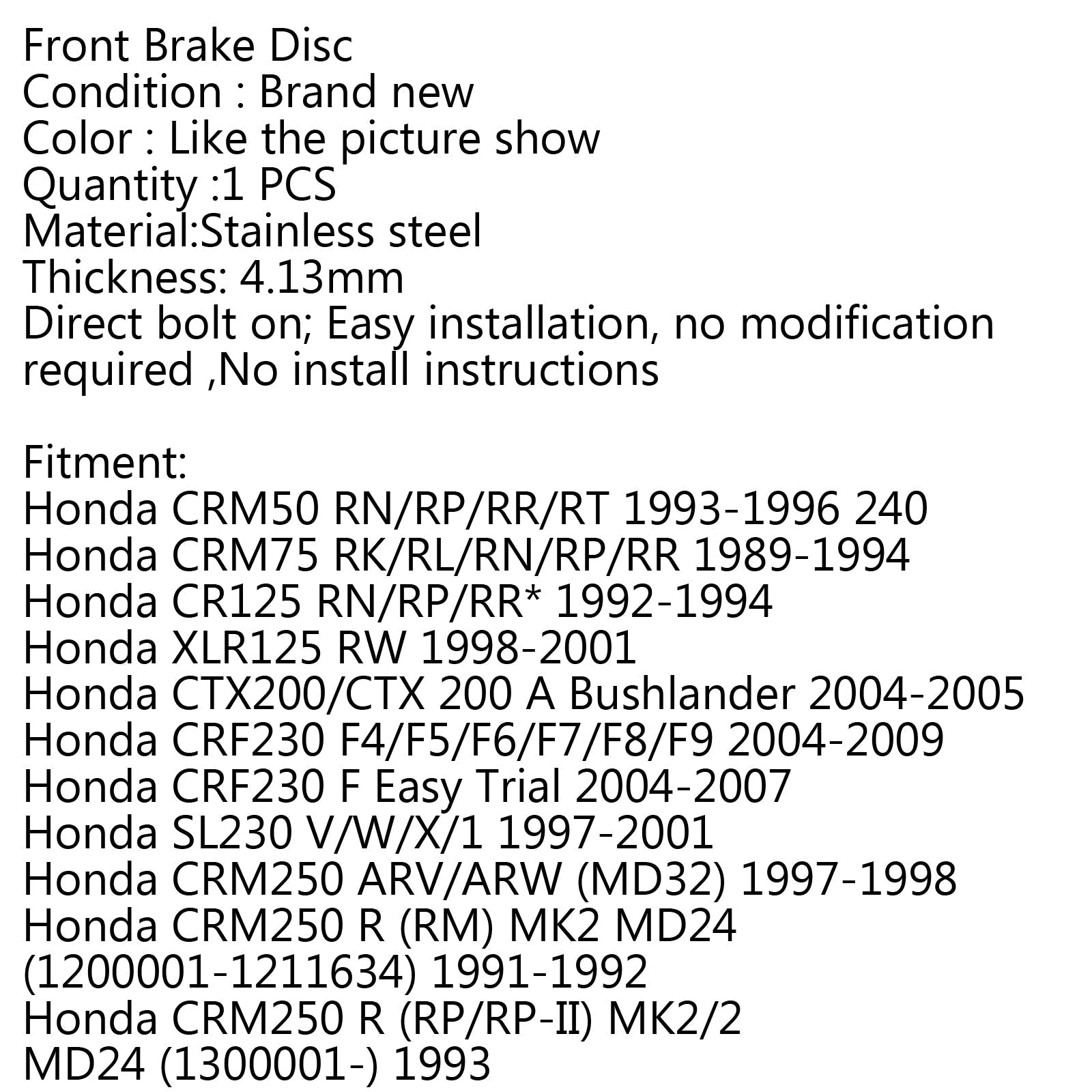 Rotor de disque de frein avant et plaquettes de frein avant pour Honda CR125 CR250 CRF250R CRF250X générique