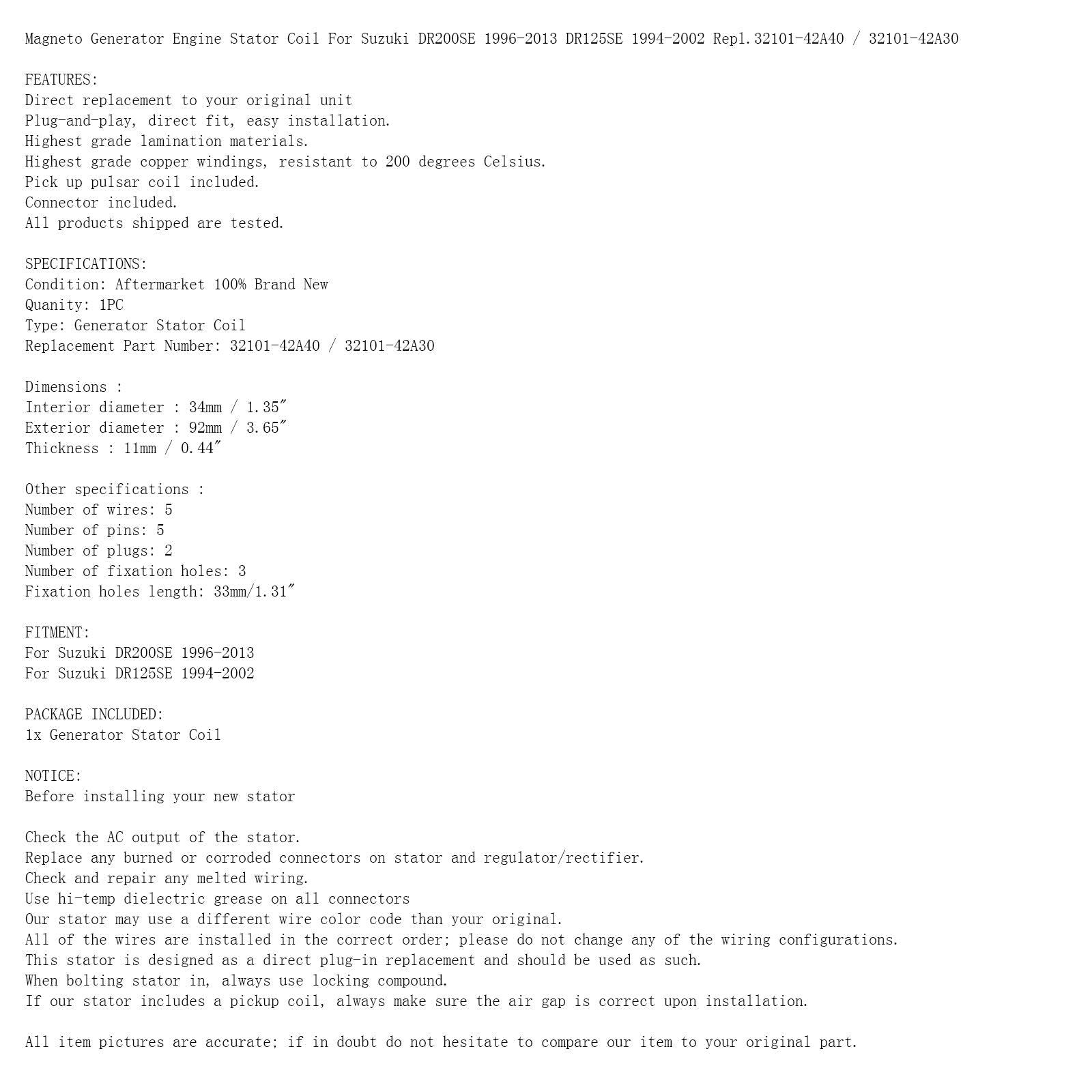 Magneto Generator cewka stojana silnika dla Suzuki DR 125 200 SE 1994-2013 32101-42A30 32101-42A40