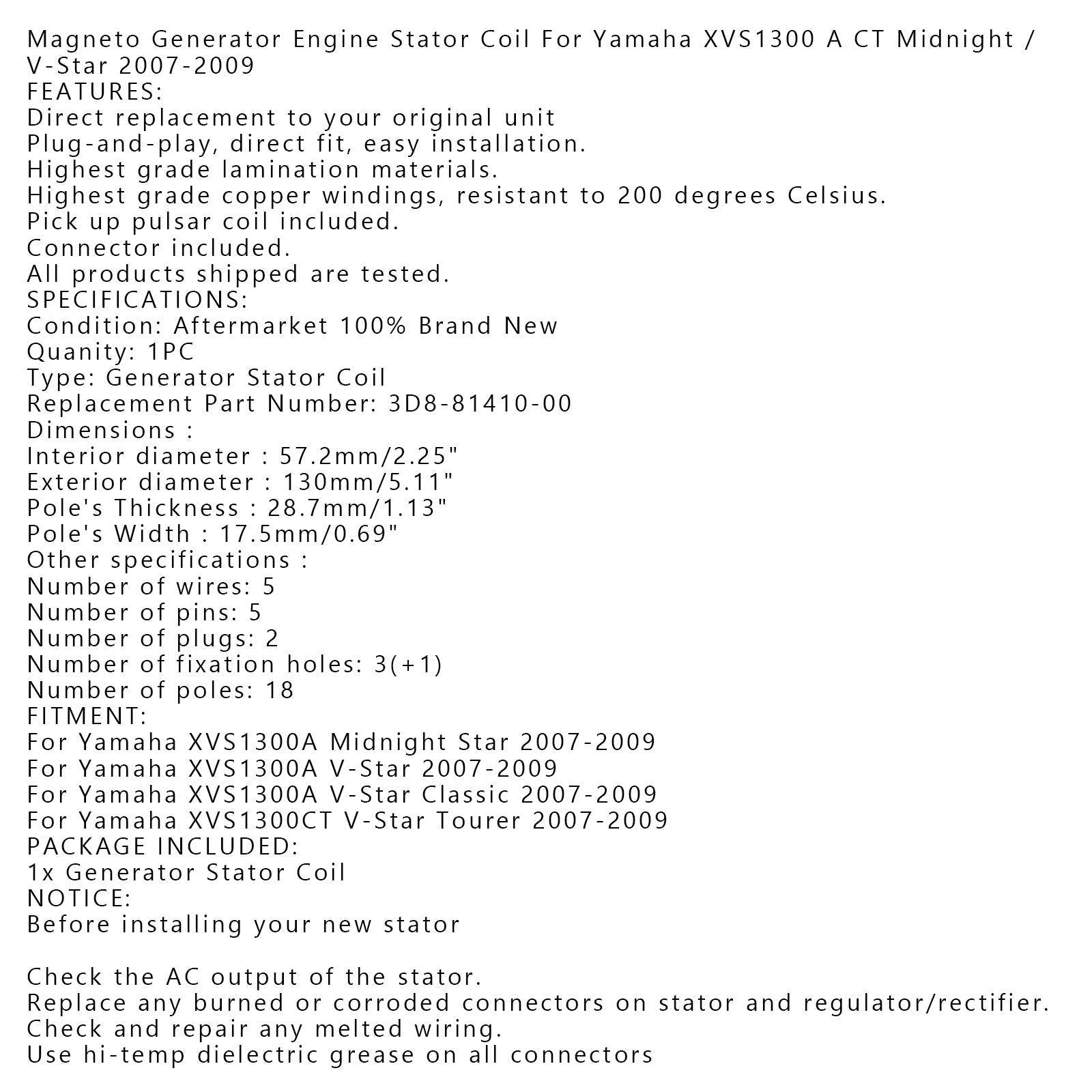 Cewka stojana Magneto do Yamaha XVS1300 V-Star / Midnight Star 07-09 3D8-81410-00 Generic