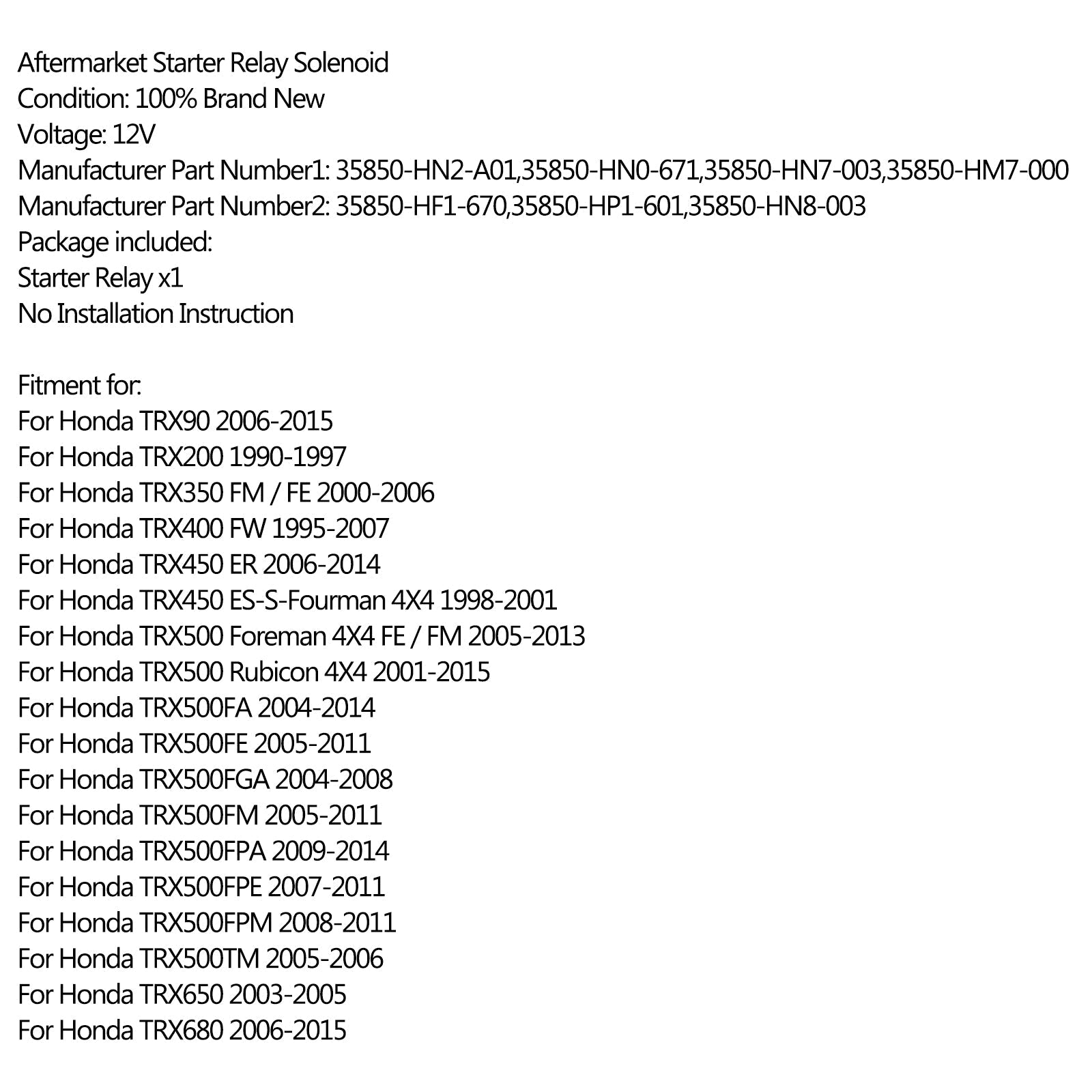 Starter Solenoidni rele vžig za Honda TRX90 TRX200 TRX350 TRX450 TRX500 4X4 generic