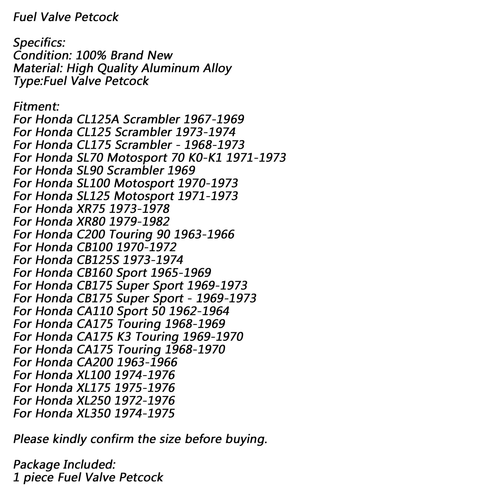 Brandstofklep Benzinekraan Schakelaar Voor Honda CL125 CL175 SL90 Scrambler XL100 XL175 XL250 Generieke