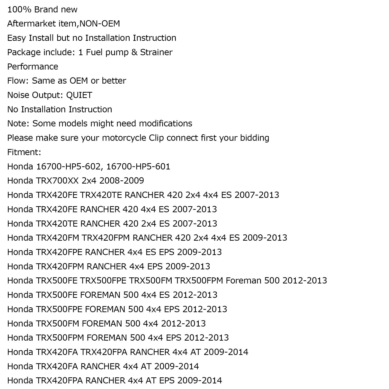 Bomba de combustible para Honda TRX350D TRX350 4x4 4WD FOURTRAX FOREMAN 350 genérico 1986-1989