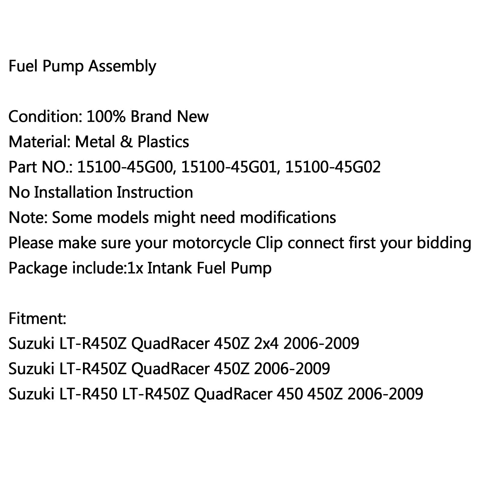 Nova črpalka za gorivo za Suzuki LT-R450Z Quadracer 450Z 2x4 2006-2009 LT-R450 2006-2009 Generic