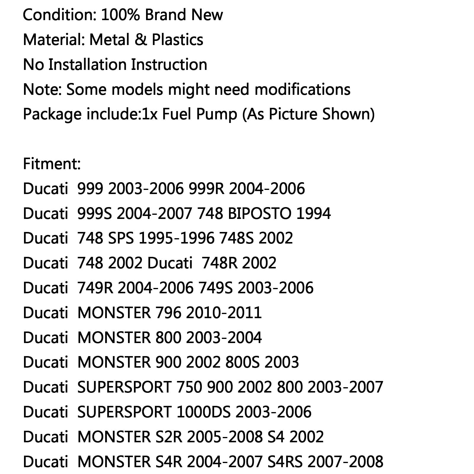 Pompa paliwa w zbiorniku dla Ducati 999 999S 748 SPS MONSTER 900 S2R S4R MULTISTRADA ogólne