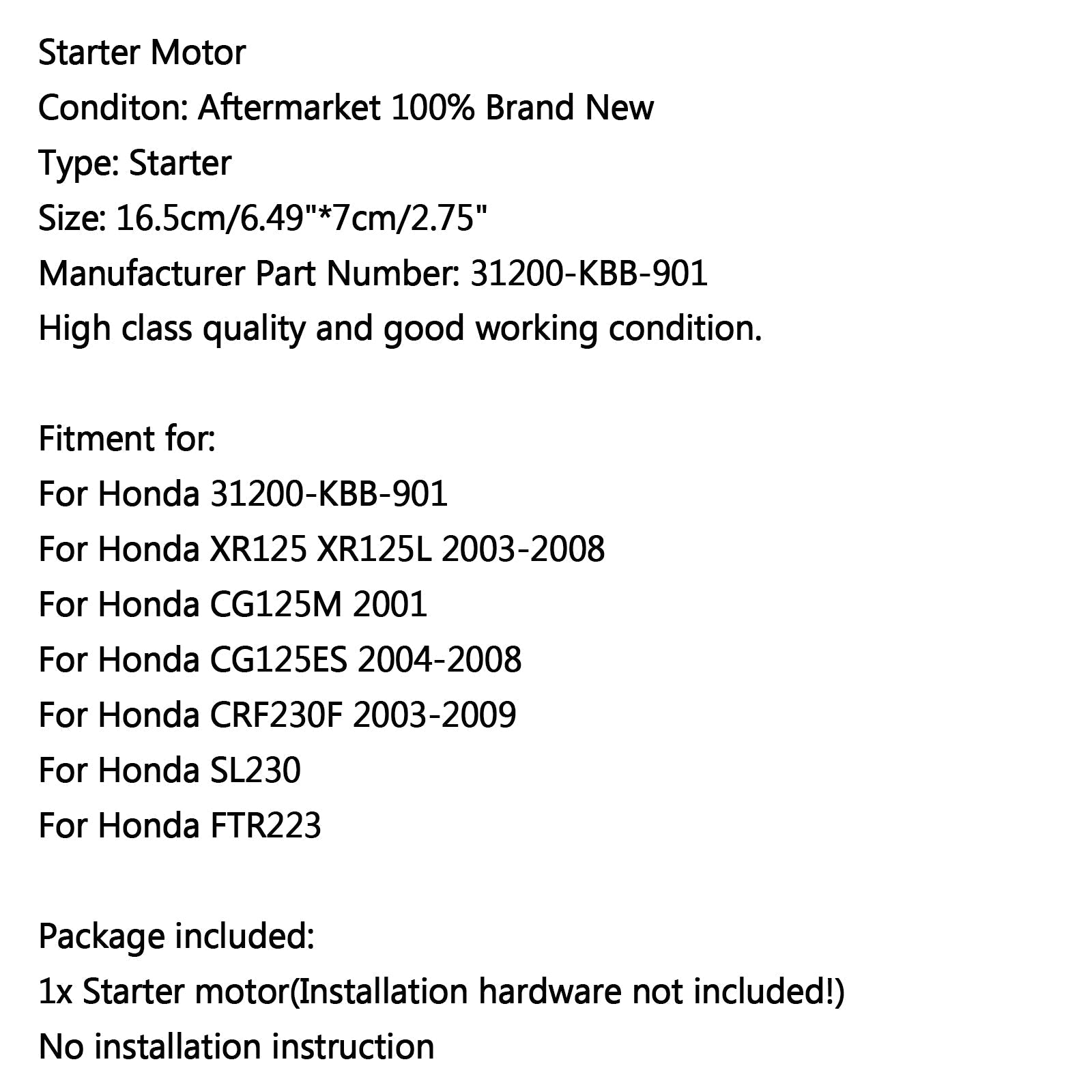 Zaganjalnik motorja za Honda XR125 XR125L 03-08 CG125M 2001 CRF230F SL230 FTR223 generic