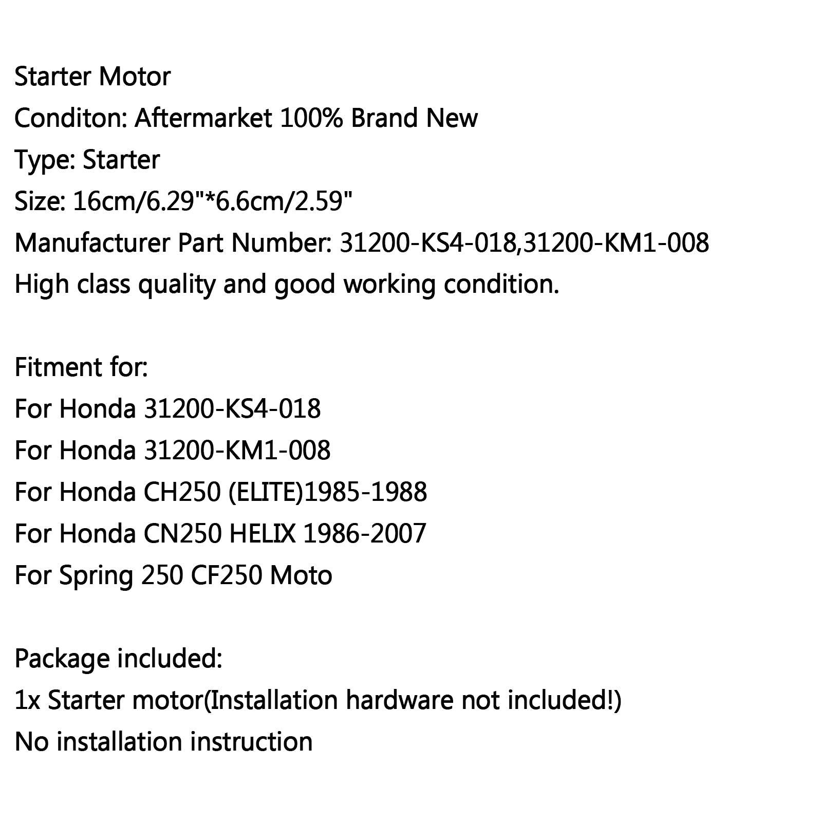 Zaganjalnik motorja za Honda CH250 Elite 1985-1988 CN250 Helix 1986-2007 Spring 250 generic