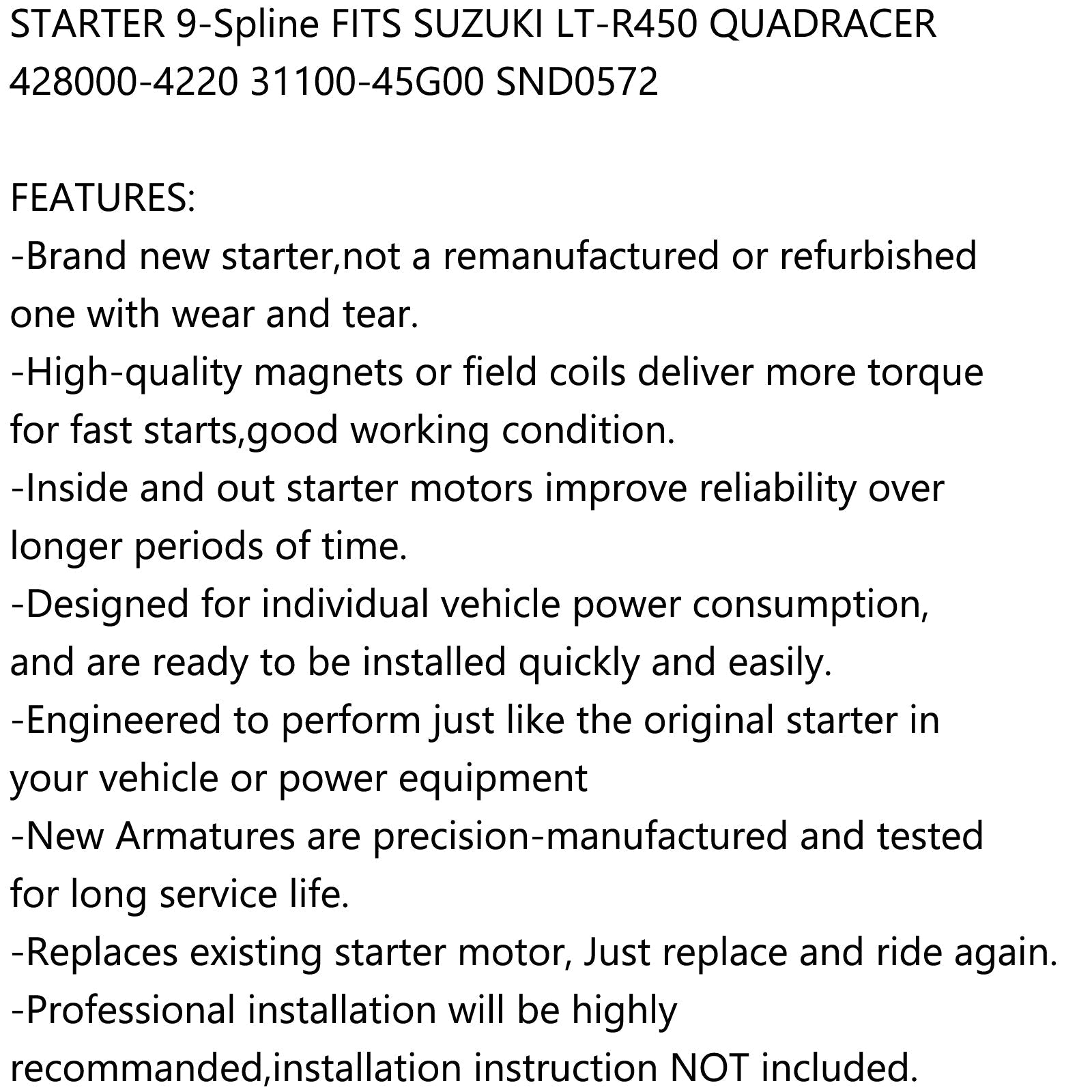 Starter za Suzuki LTR450 LT-R450 LT-R450Z Quadracer 450 2006-2011 31100-45G00 Generic