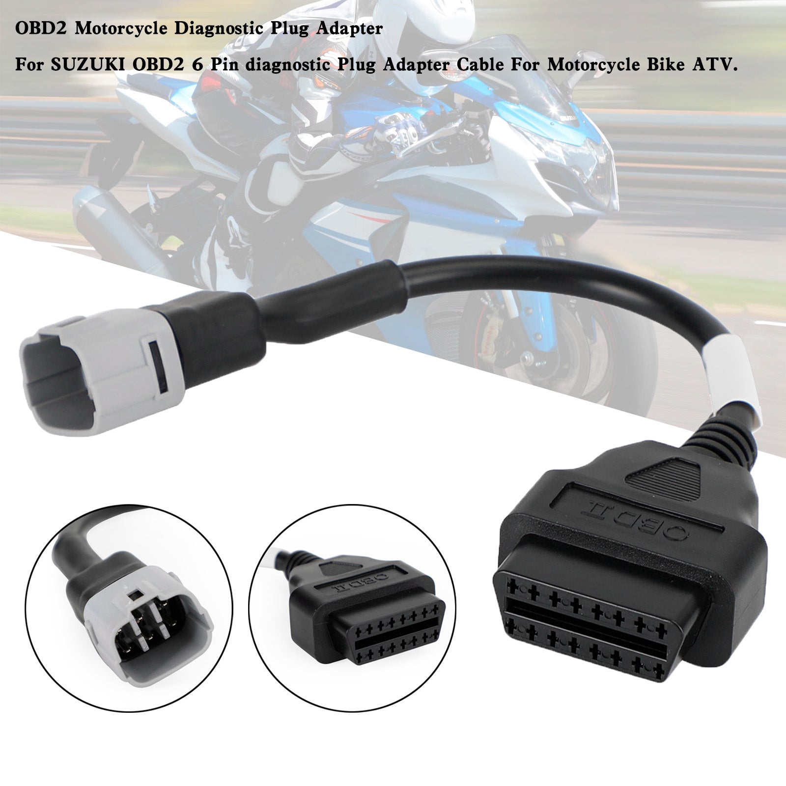 Adattatore presa diagnostica OBD2 a 6 pin per cavo ATV per scooter moto SUZUKI