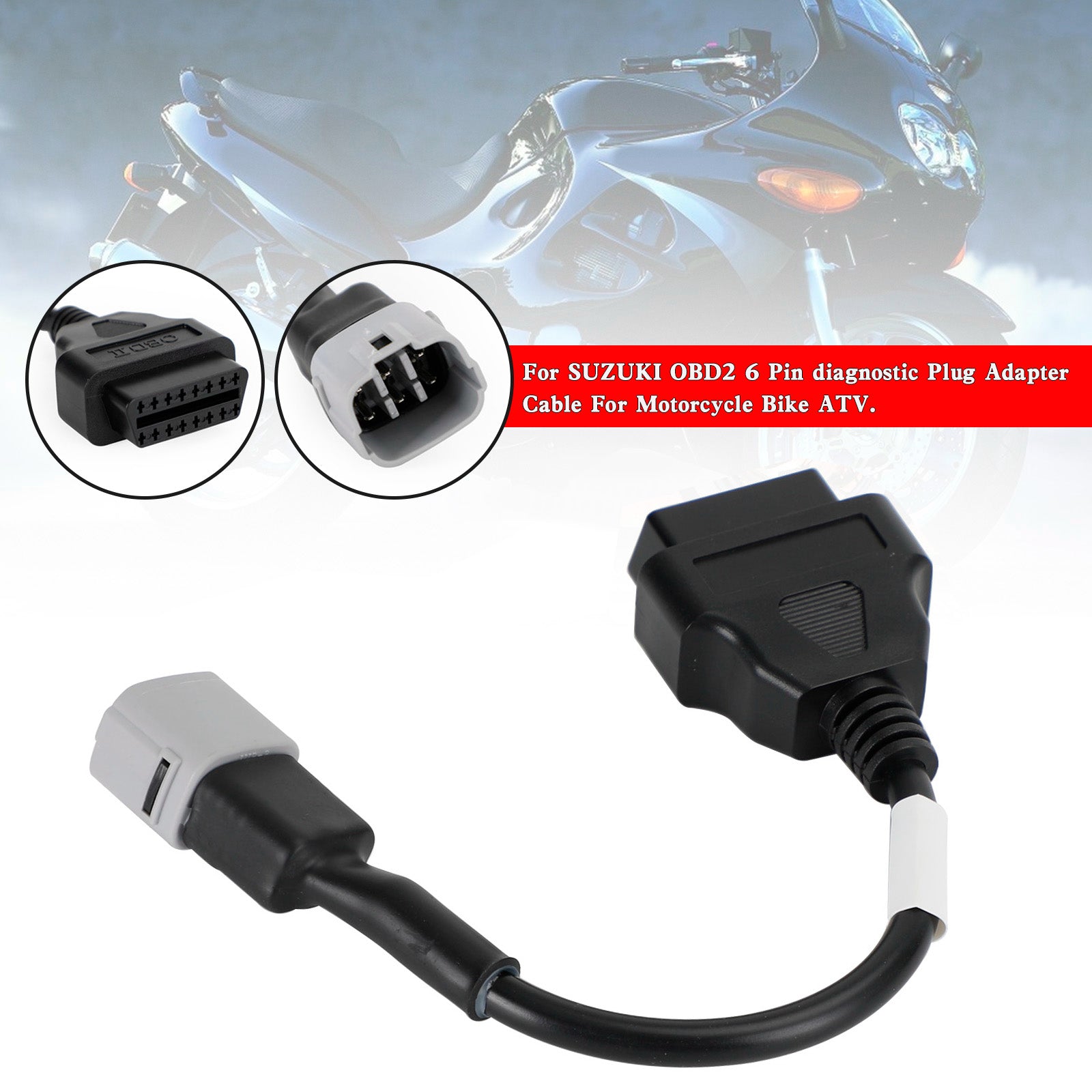 Adattatore presa diagnostica OBD2 a 6 pin per cavo ATV per scooter moto SUZUKI