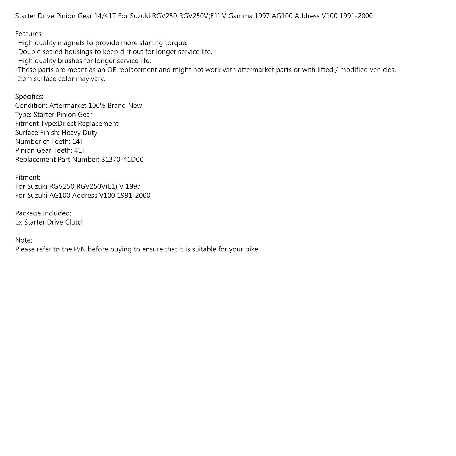 Starter Gable za Suzuki AG100 Naslov 91-00 RGV250 Gamma 97 31370-41D00 Generic