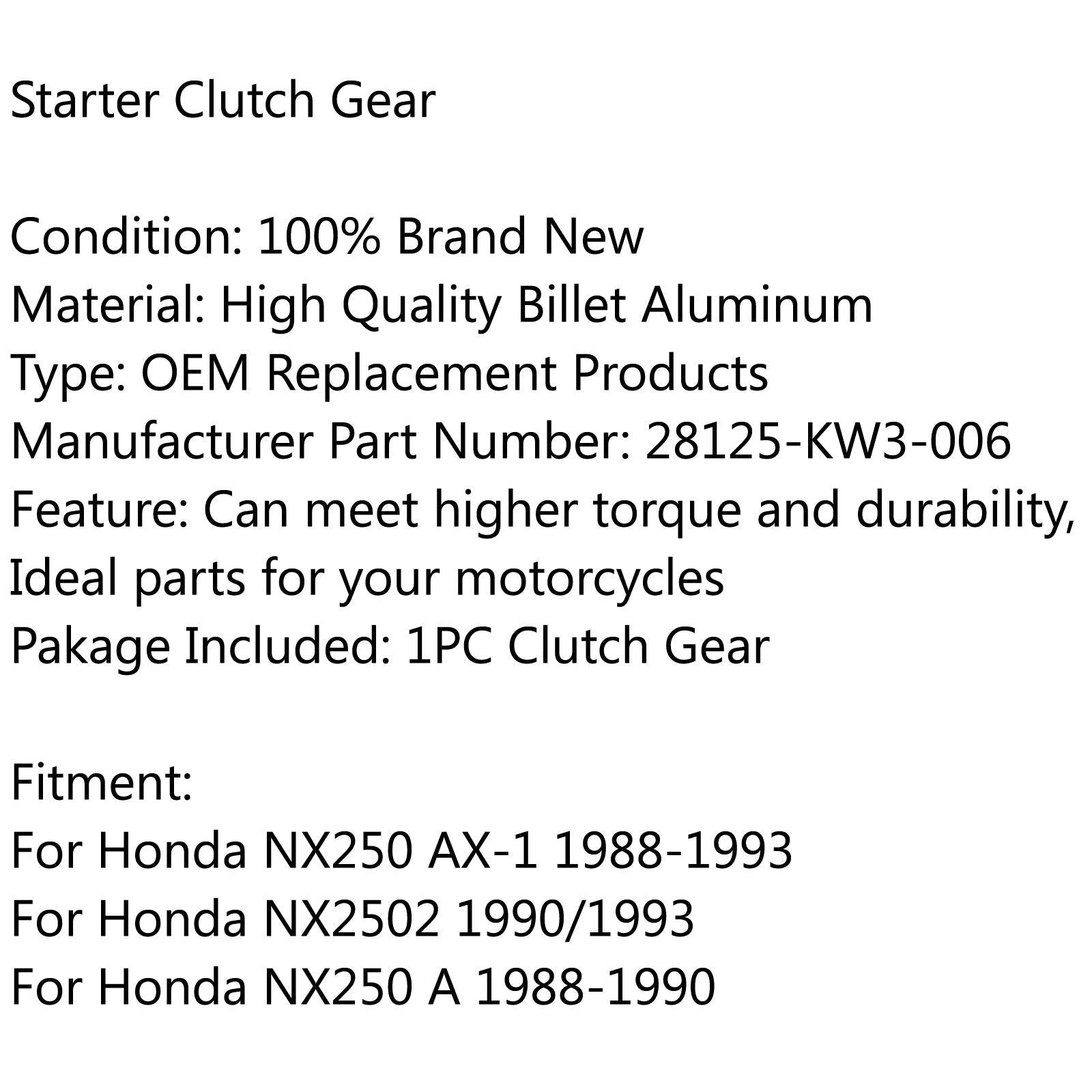 Embrayage de démarreur Extracteur de volant d'inertie pour Honda NX250 A 1988-1990 AX-1 générique