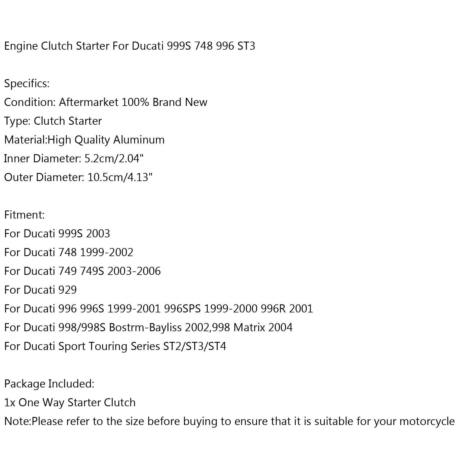 Frizione avviamento con cuscinetto unidirezionale per Ducati 999S 748 749 929 996 998 ST 2/3/4 generica