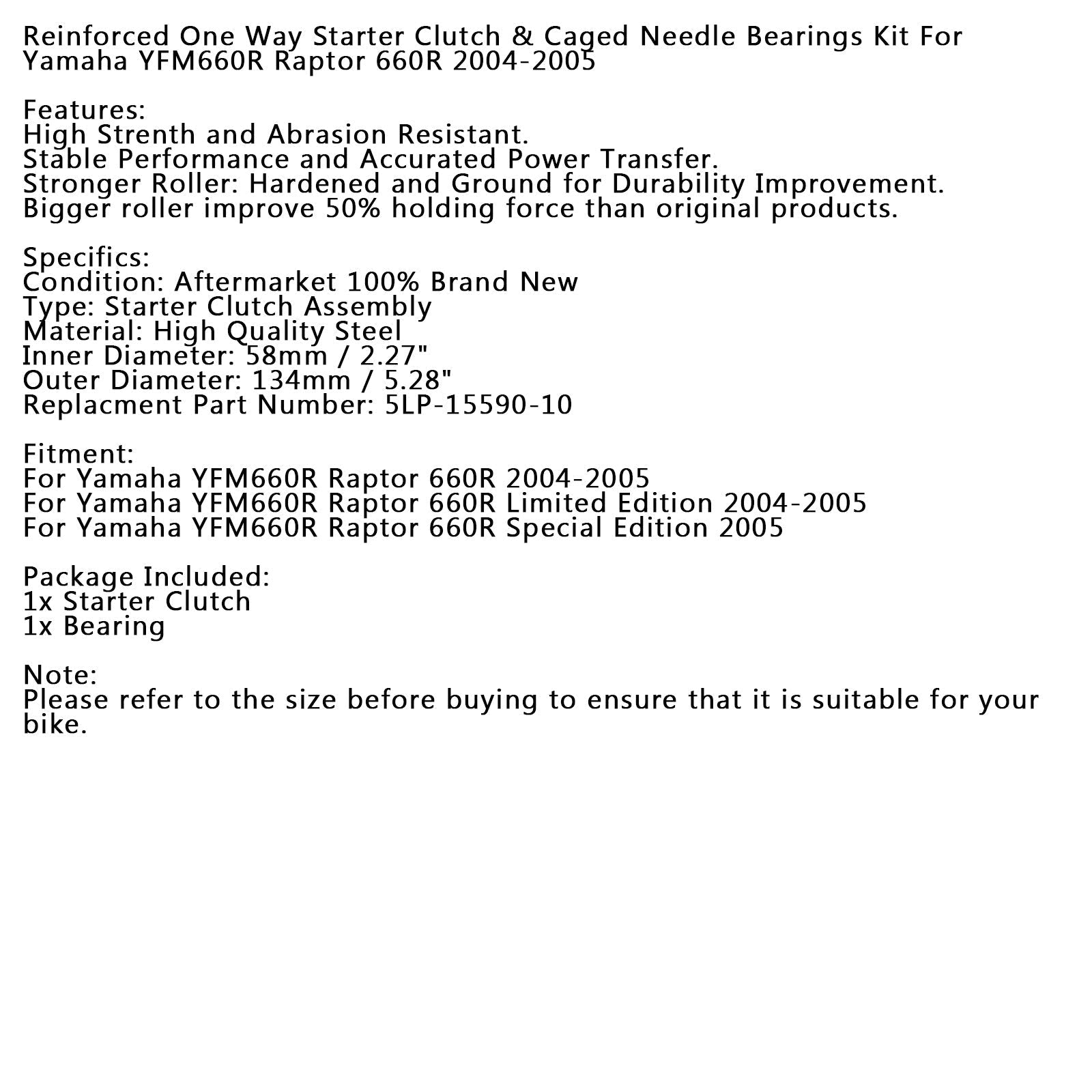 Yksisuuntainen käynnistyskokoonpano Yamaha 2004 2005 Raptor 660 YFM660R 5LP-15590-10-00 Generic