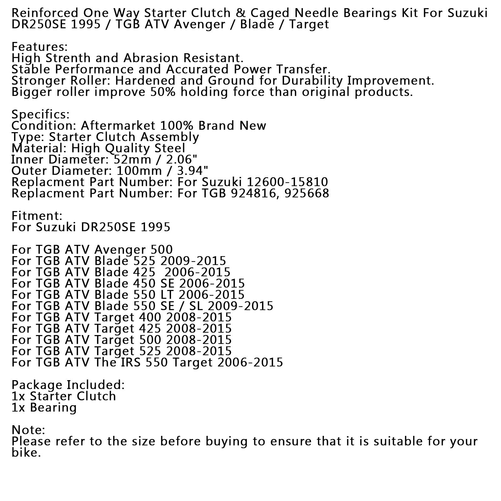 EMBRAYAGE DE DEMARREUR RUOTA LIBERA Pour TGB BLADE Target 525 425 450 550 924816 925668 Générique