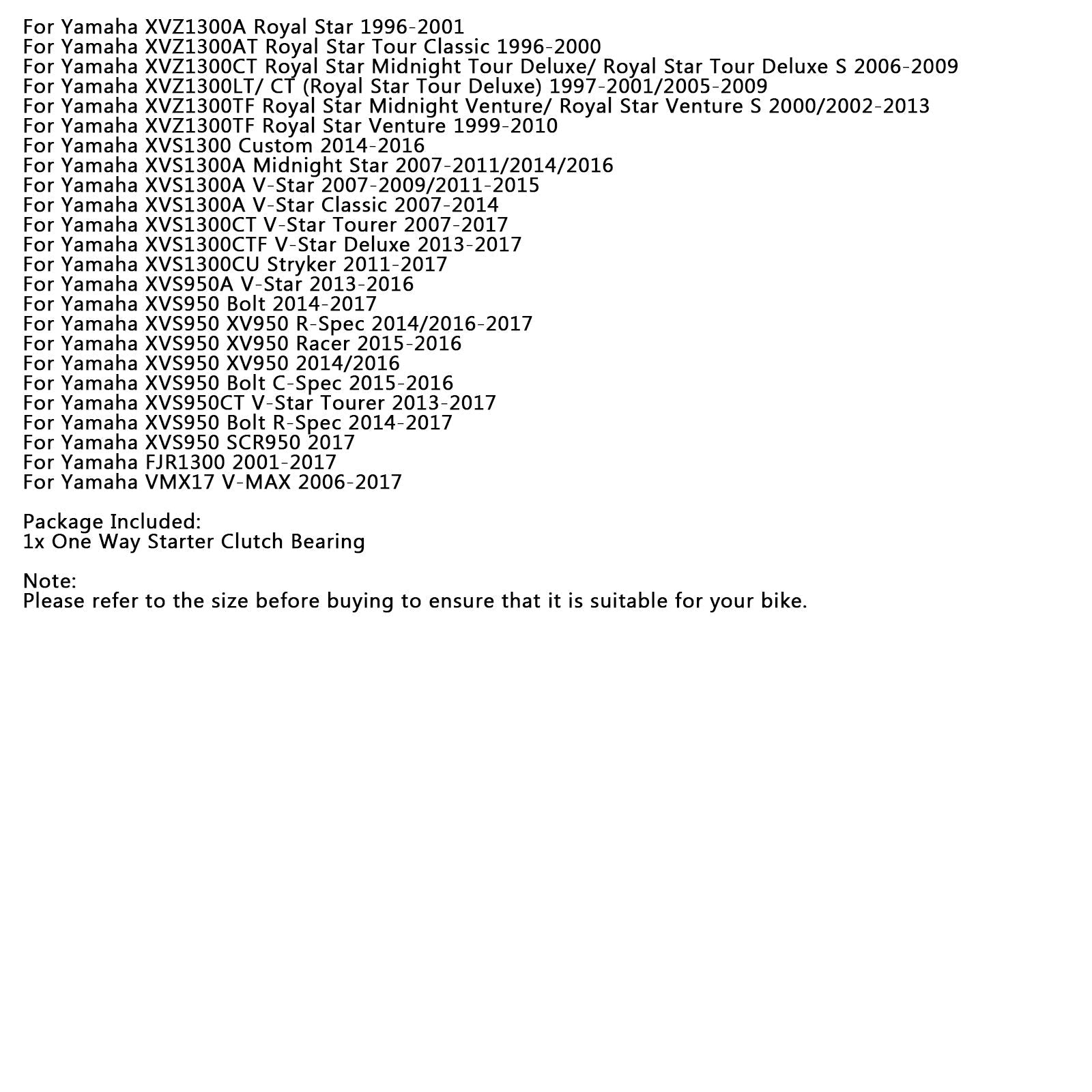 Cuscinetto frizione avviamento unidirezionale per Yamaha XVS 400 650 950 1300 XVZ Drag V Star generico