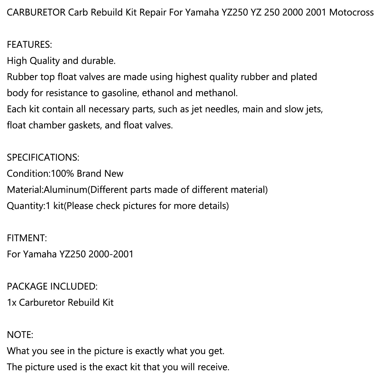 Kit de reparación de carburador para Yamaha YZ250 Motocross YZ 250 2000-2001 genérico