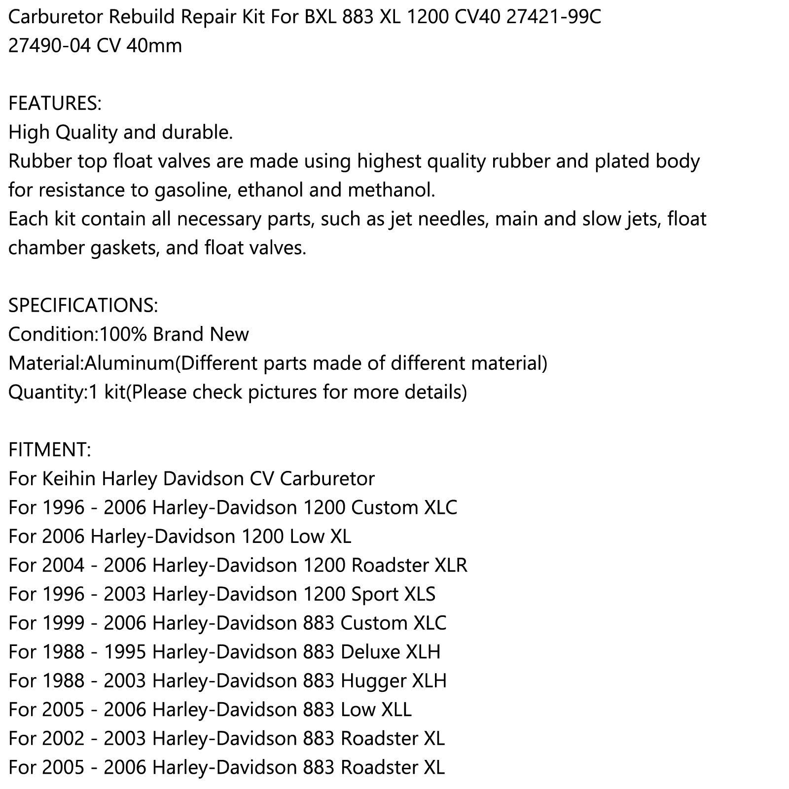 Komplet za obnovi popravil uplinjača za XL 883 XL 1200 CV40 27421-99C 27490-04 CV 40 mm generic