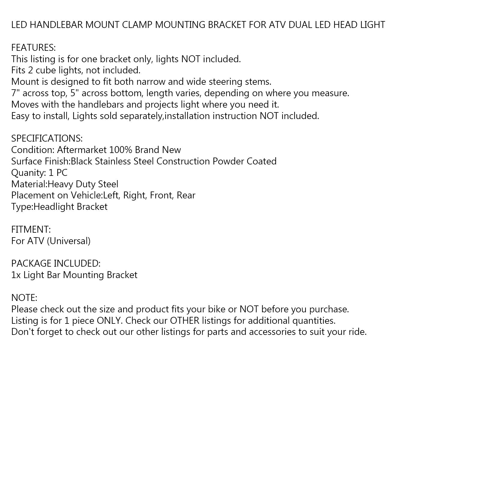 Support de montage de pince de montage de guidon LED pour ATV Dual Head Light Universal Generic