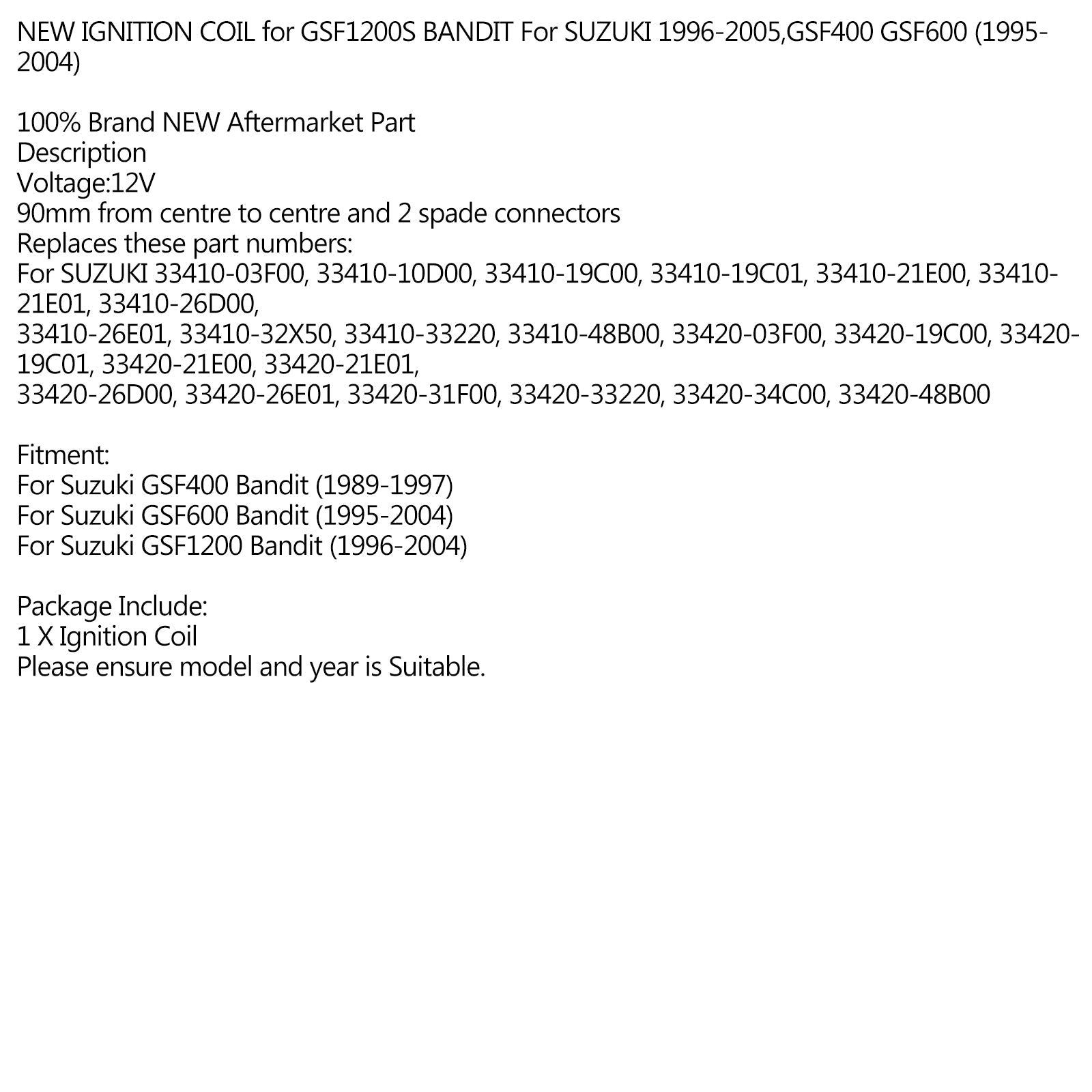 Ignicijska tuljava za Suzuki GSF1200S Bandit 1996-2004, GSF400 89-87 GSF600 1995-2004 Generic