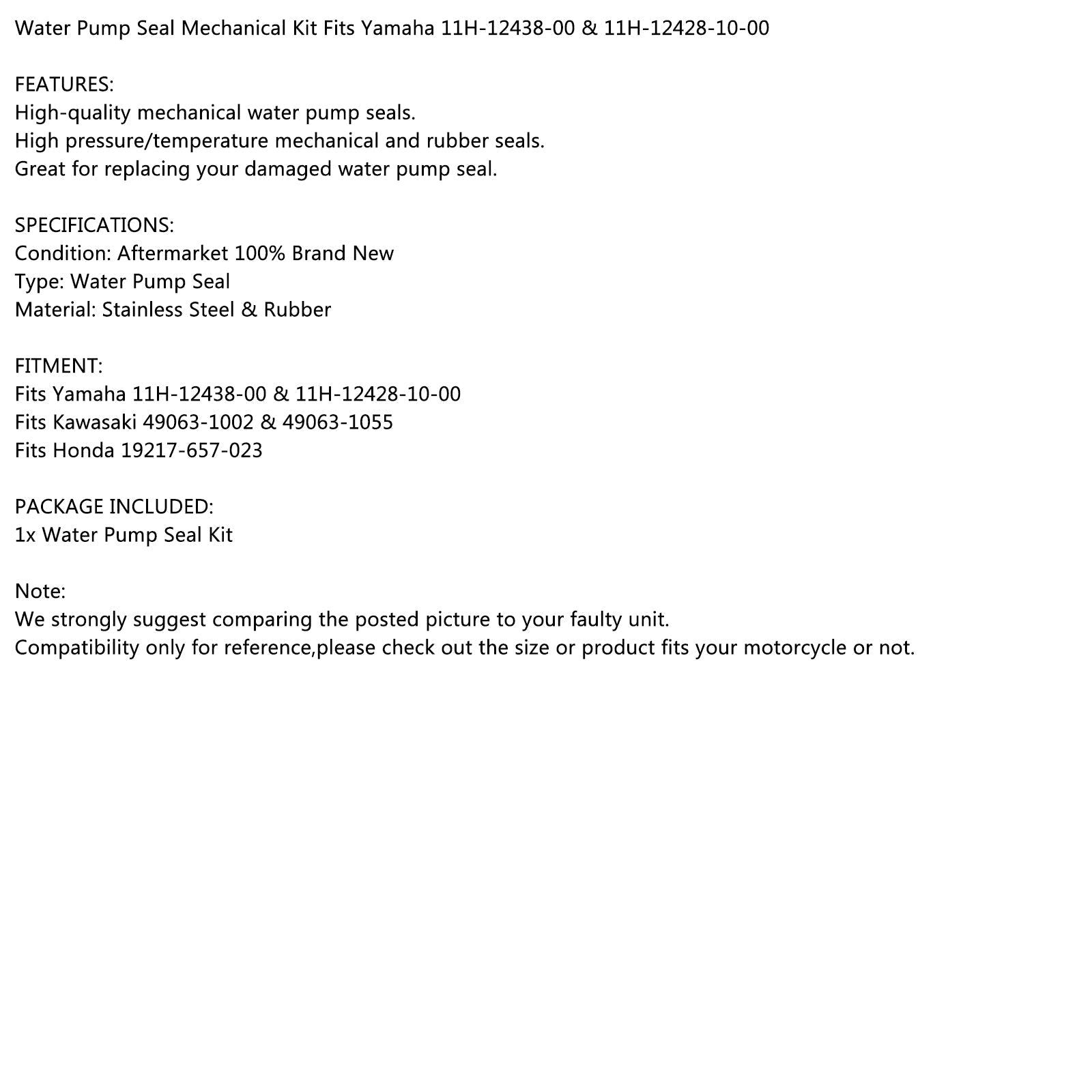 Kit tenuta meccanica pompa acqua per Yamaha 11H-12438-10-00, 11H-12438-00-00 generico