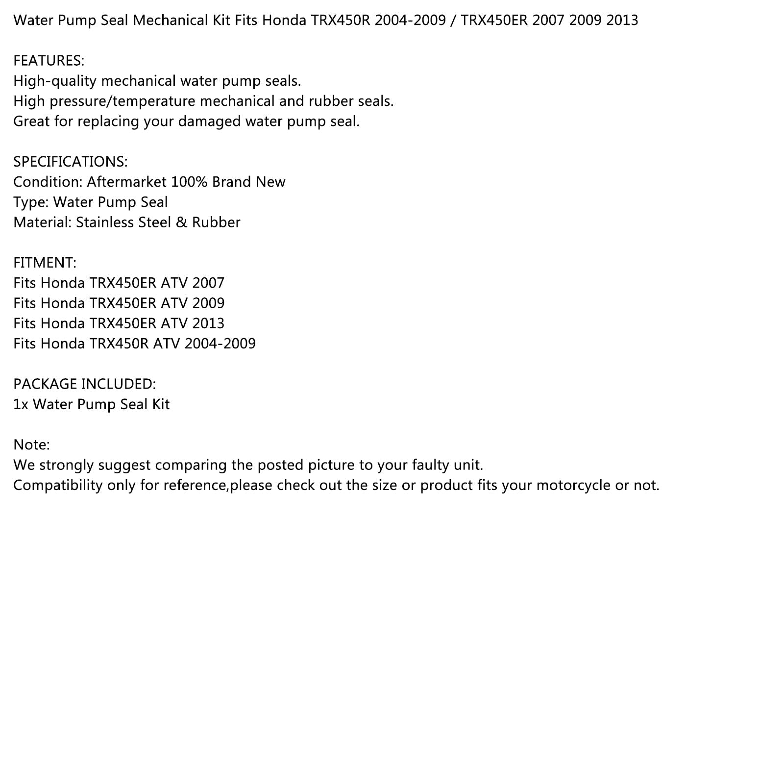 Joint de pompe à eau mécanique pour Honda TRX450R 2004-2009 TRX450ER 2007/2009/2013 générique