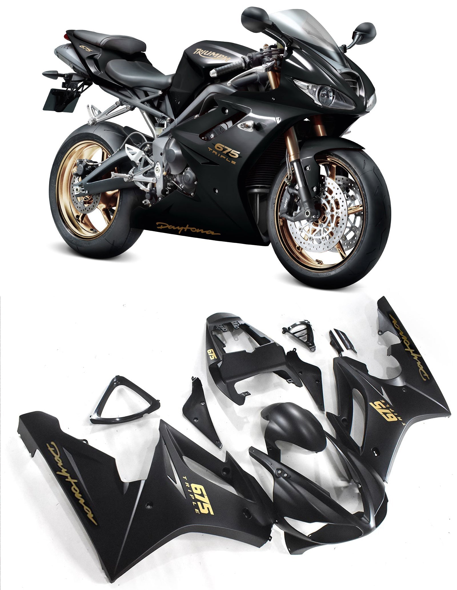 Amotopart stroomlijnkappen 2009-2012 Triumph Daytona 675 Zwart Daytona Generiek