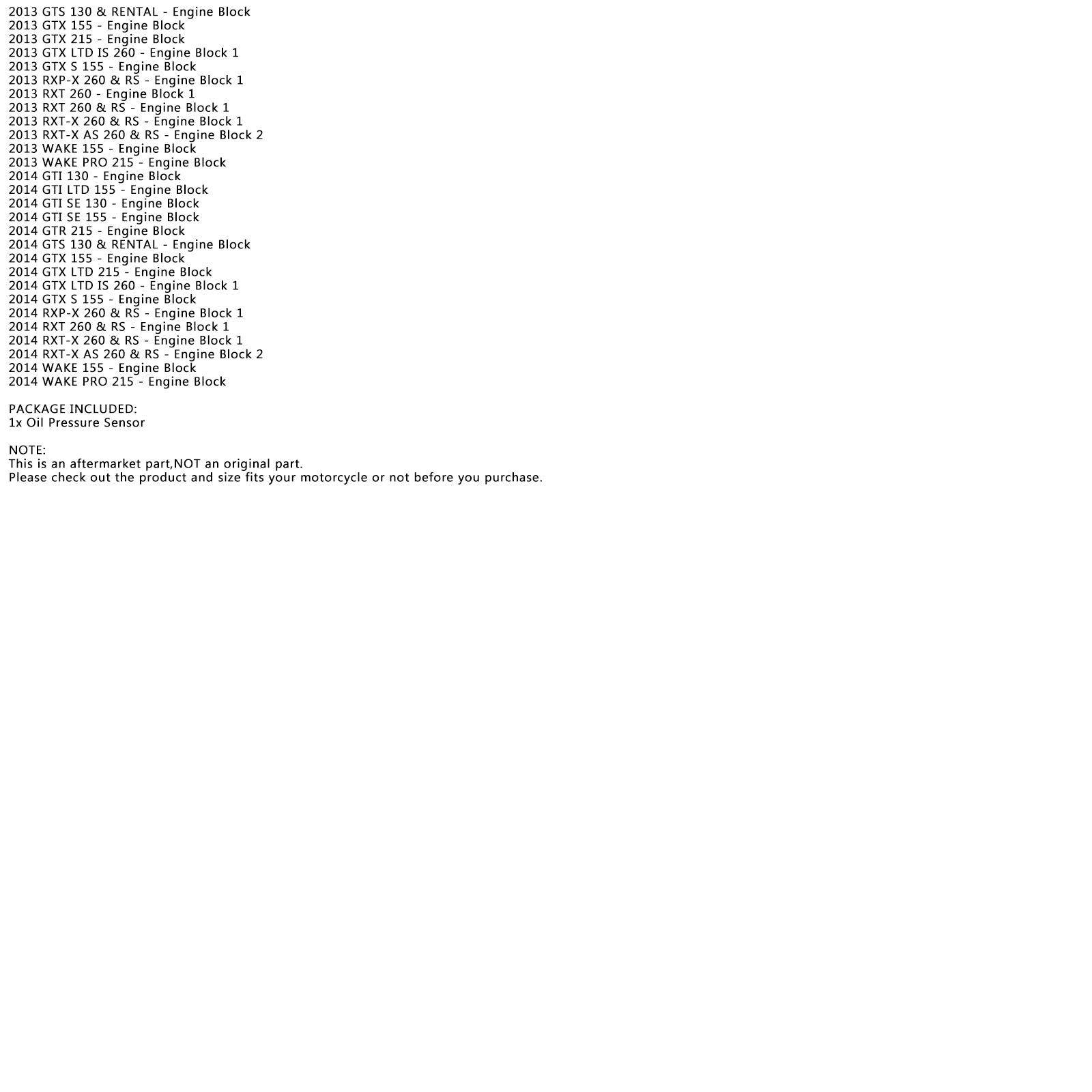 Sensore pressione olio per Sea Doo 4-TEC RXT-X GTX GTR GTI RXP RXT 420856533 generico