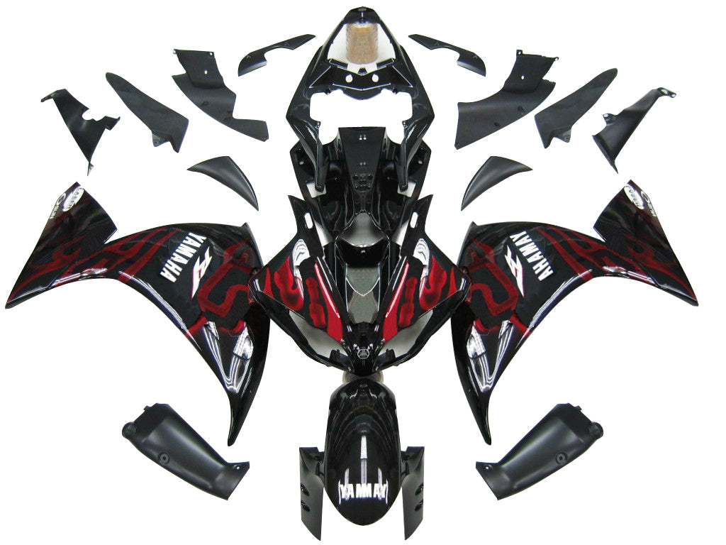 Owiewki Amotopart 2009-2011 Yamaha YZF-R1 czarno-czerwone płomienie ogólne