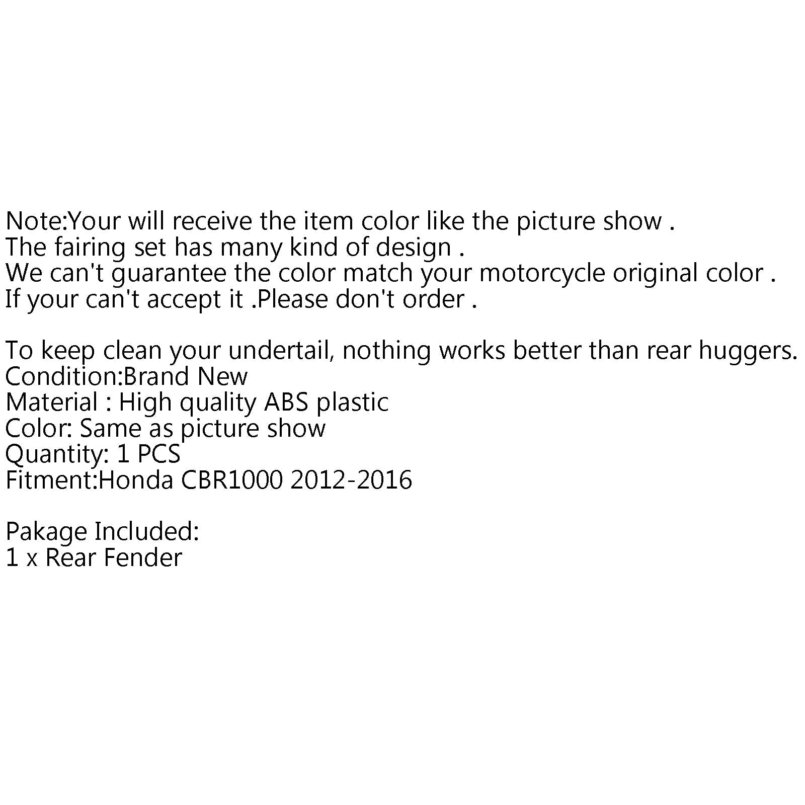 ABS ACHTER MOGDUELD GEBOUWD VOOR HONDA CBR1000 CBR 1000 2012-2016 Generiek