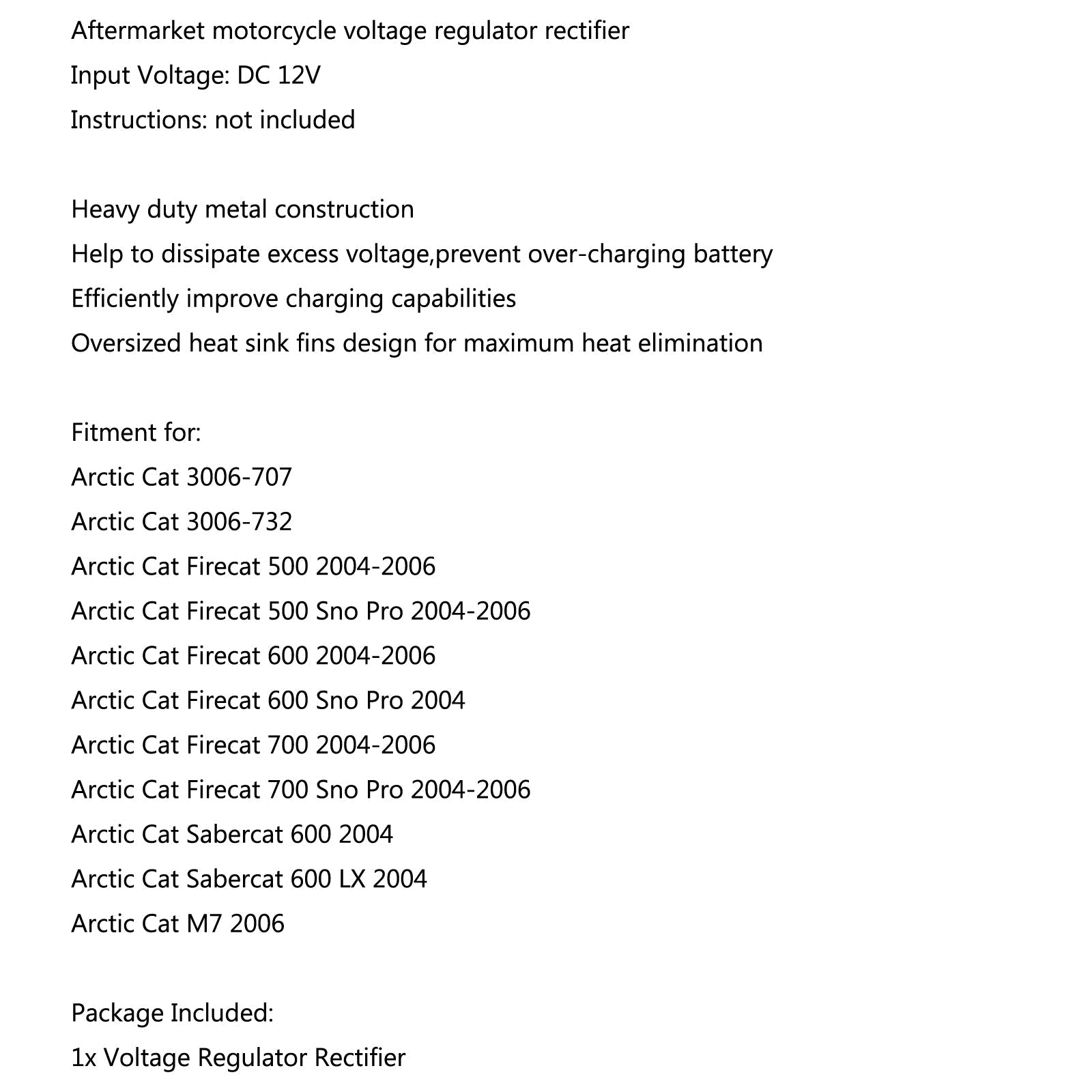 Spanningsregelaar Gelijkrichter voor Arctic Cat Firecat 700 2004-2006 Cat M7 2006 Generiek