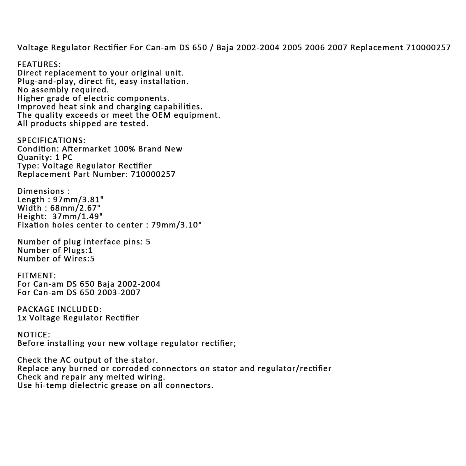 Spanningsregelaar Gelijkrichter voor Can Am DS 650 DS650 Baja 2002-2007 710000257 Generiek
