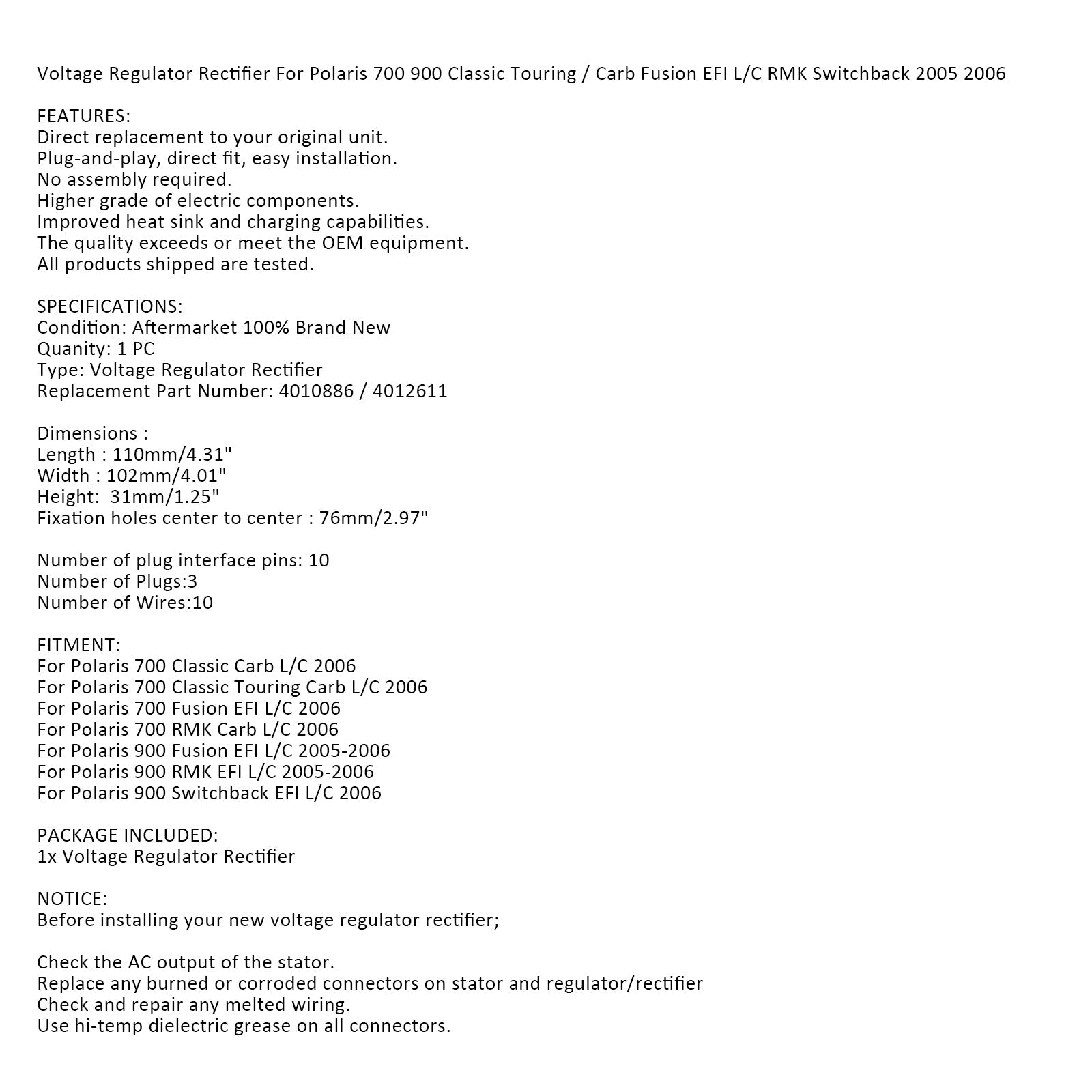 Spanningsregelaar Gelijkrichter voor Polaris 700 900 Fusion RMK 2006 4010886 4012611 Generiek