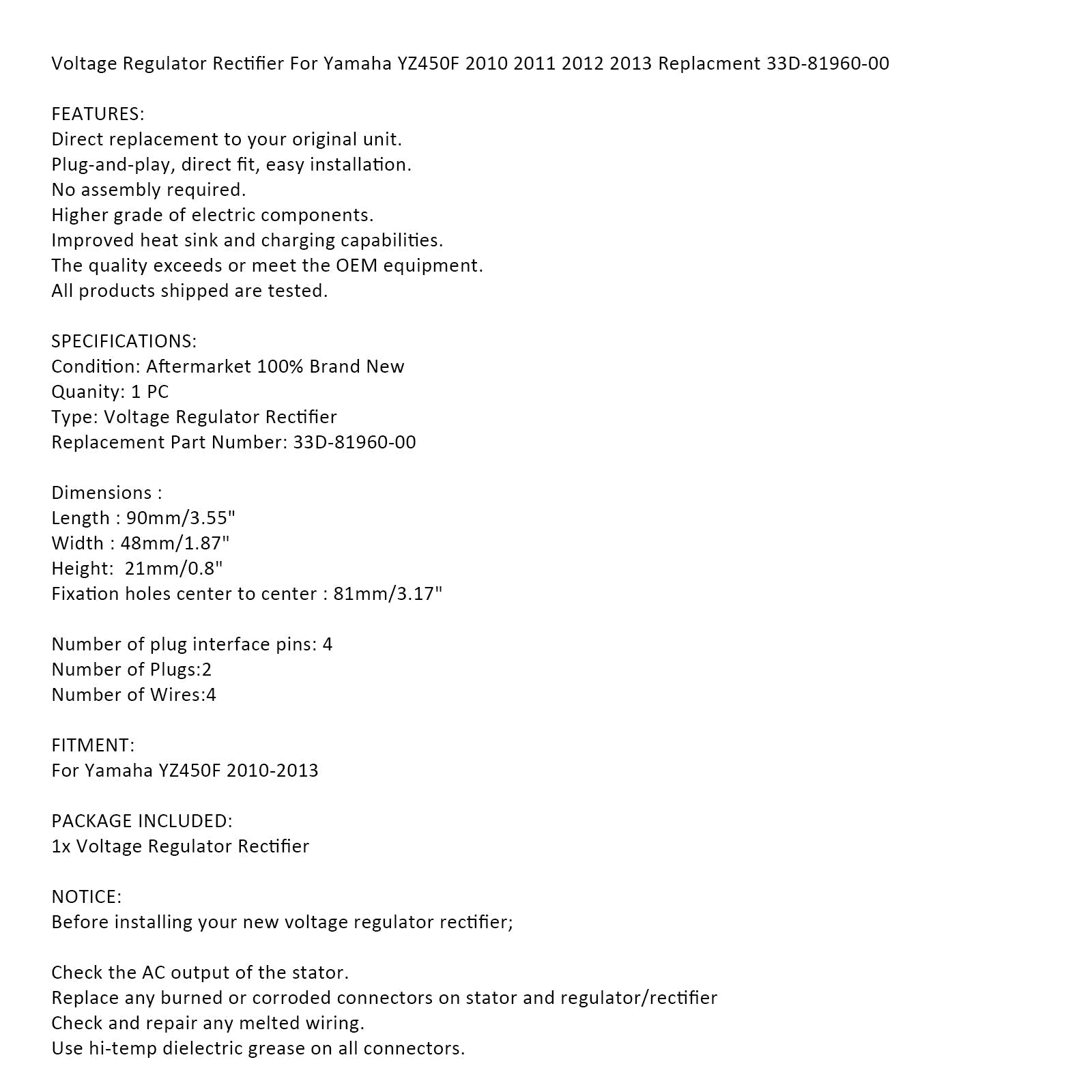 Regulator Rétrager za Yamaha YZ450F 2010-2013 Fill. # 33D-81960-00-00 generično