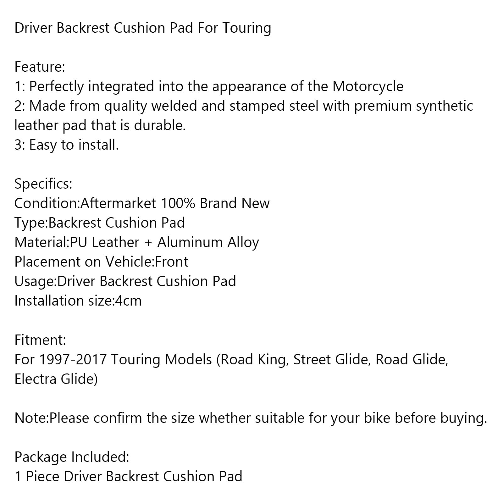 Coussin de coussin de dossier de conducteur pour Touring Road Gilde FLTR Road King Generic