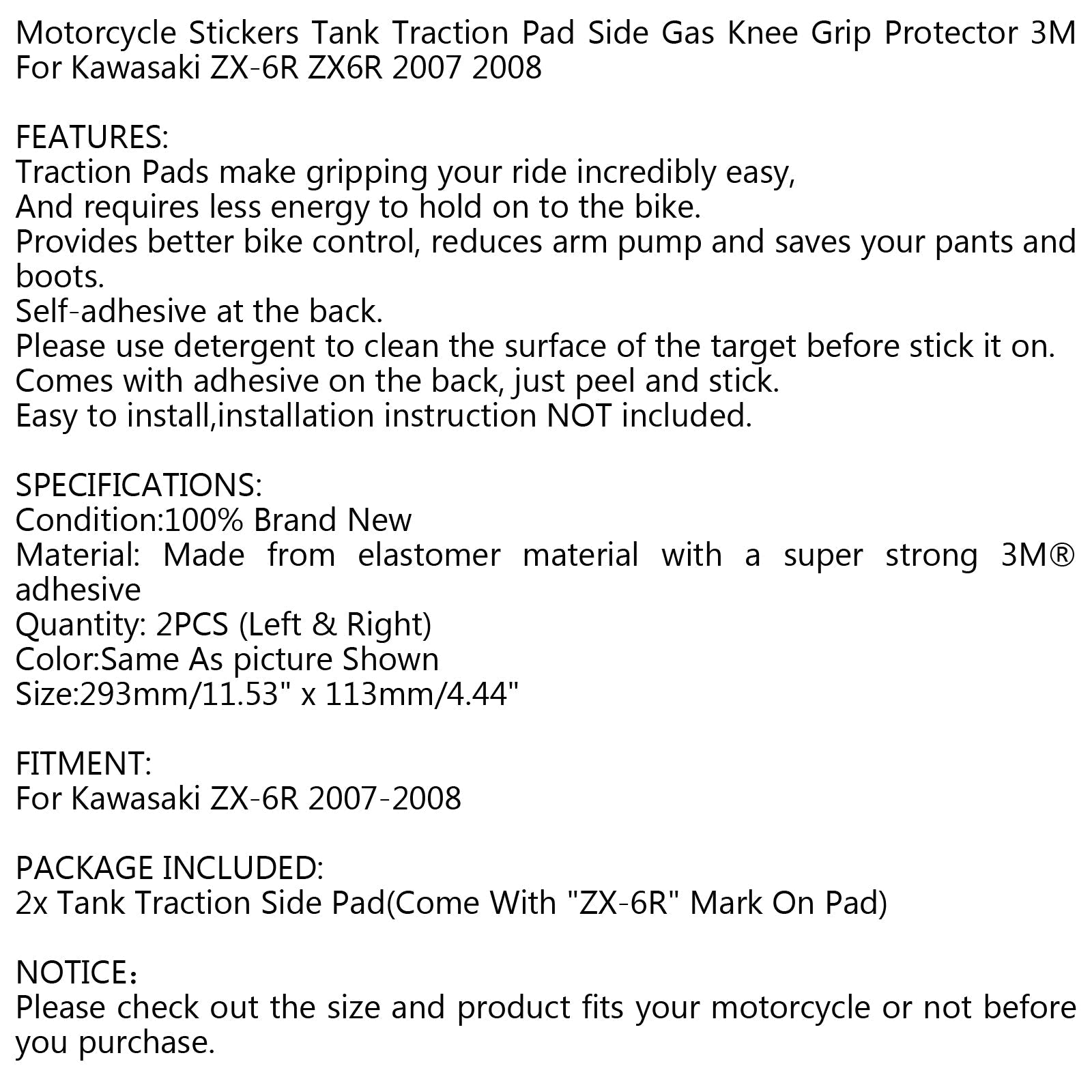 Poignées de genou à gaz pour réservoir de traction pour Kawasaki ZX6R ZX-6R 2007-2008 générique