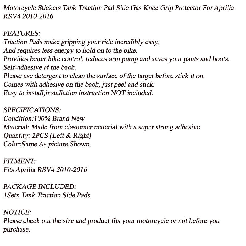Boczne ochraniacze kolan na gaz dla Aprilia RSV4 2010-2016 Black Generic