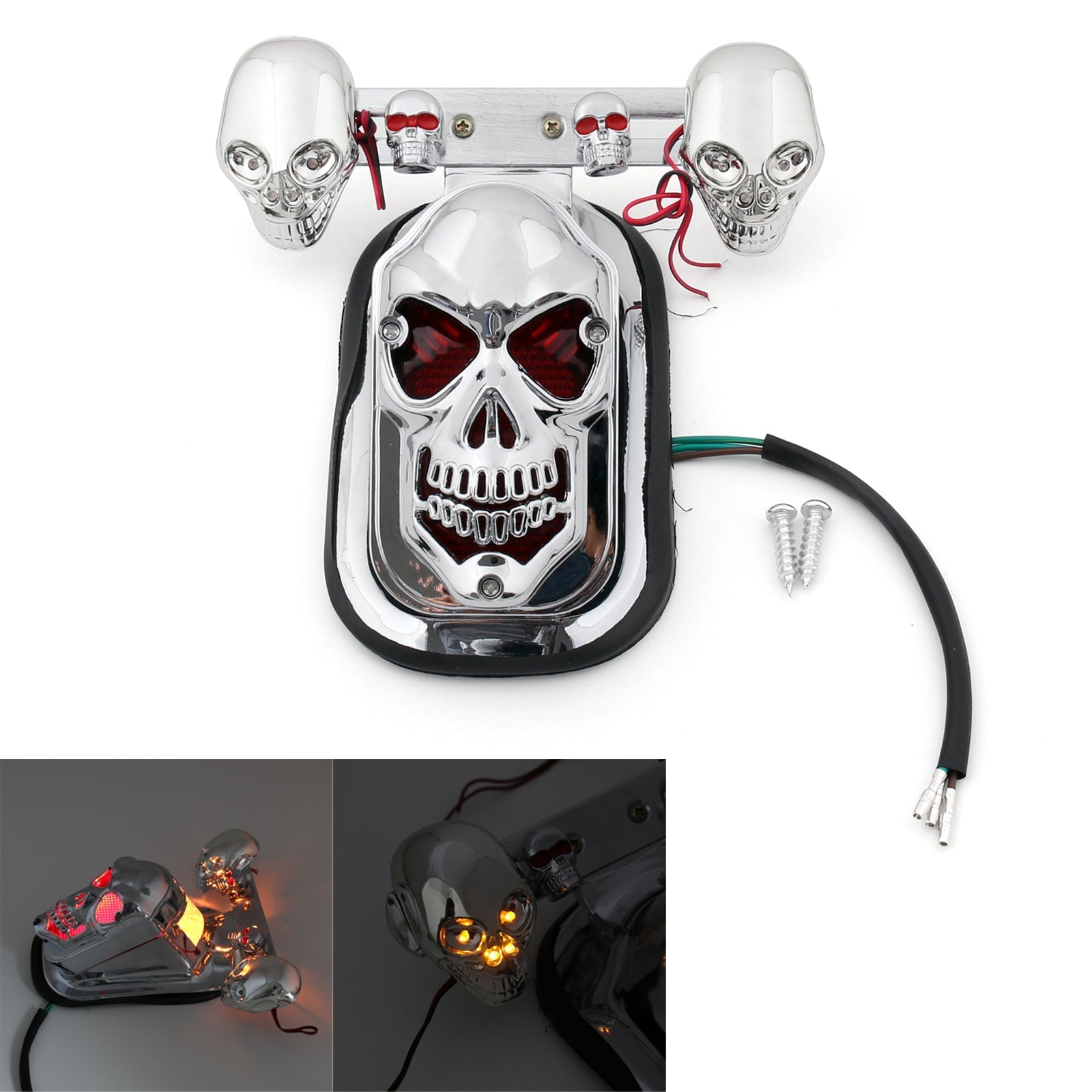 Luz trasera de freno trasero con señal de giro de calavera para motocicleta Harley genérica