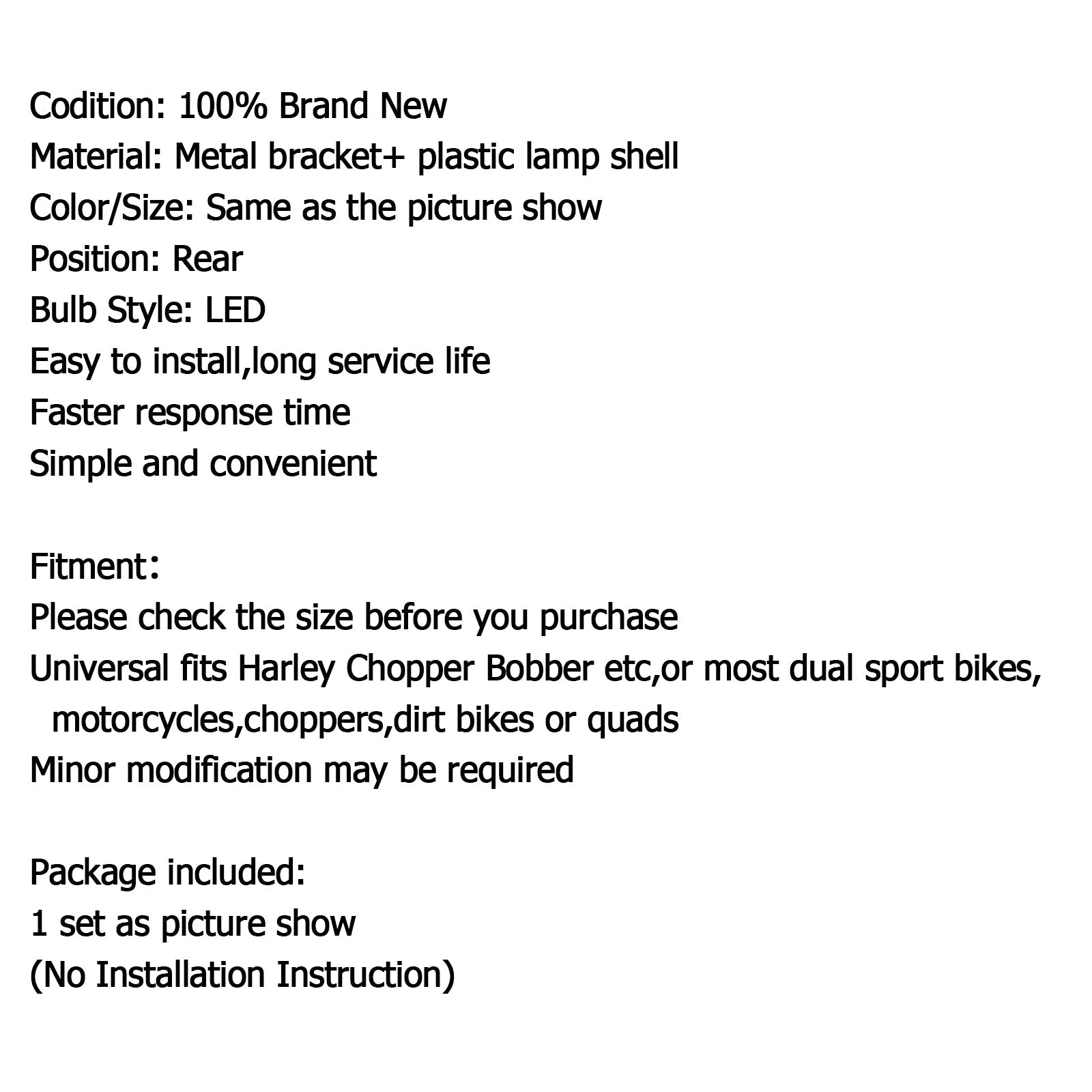 Lampa tylna LED motocyklowa Eagle z płytką do motocykla Harley Bobbe, 2 standardowe kolory