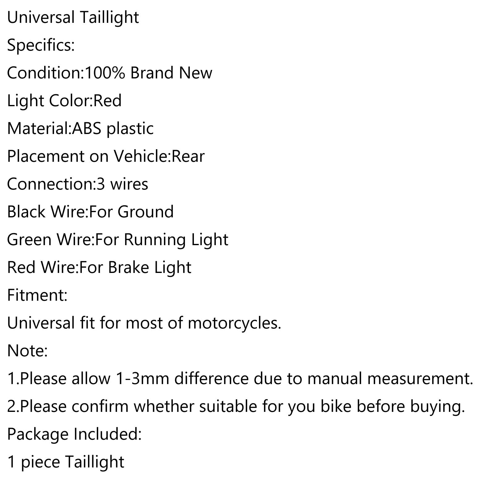 ABS Motorcycle Red LED 12V Hamulec stojący tylna walka